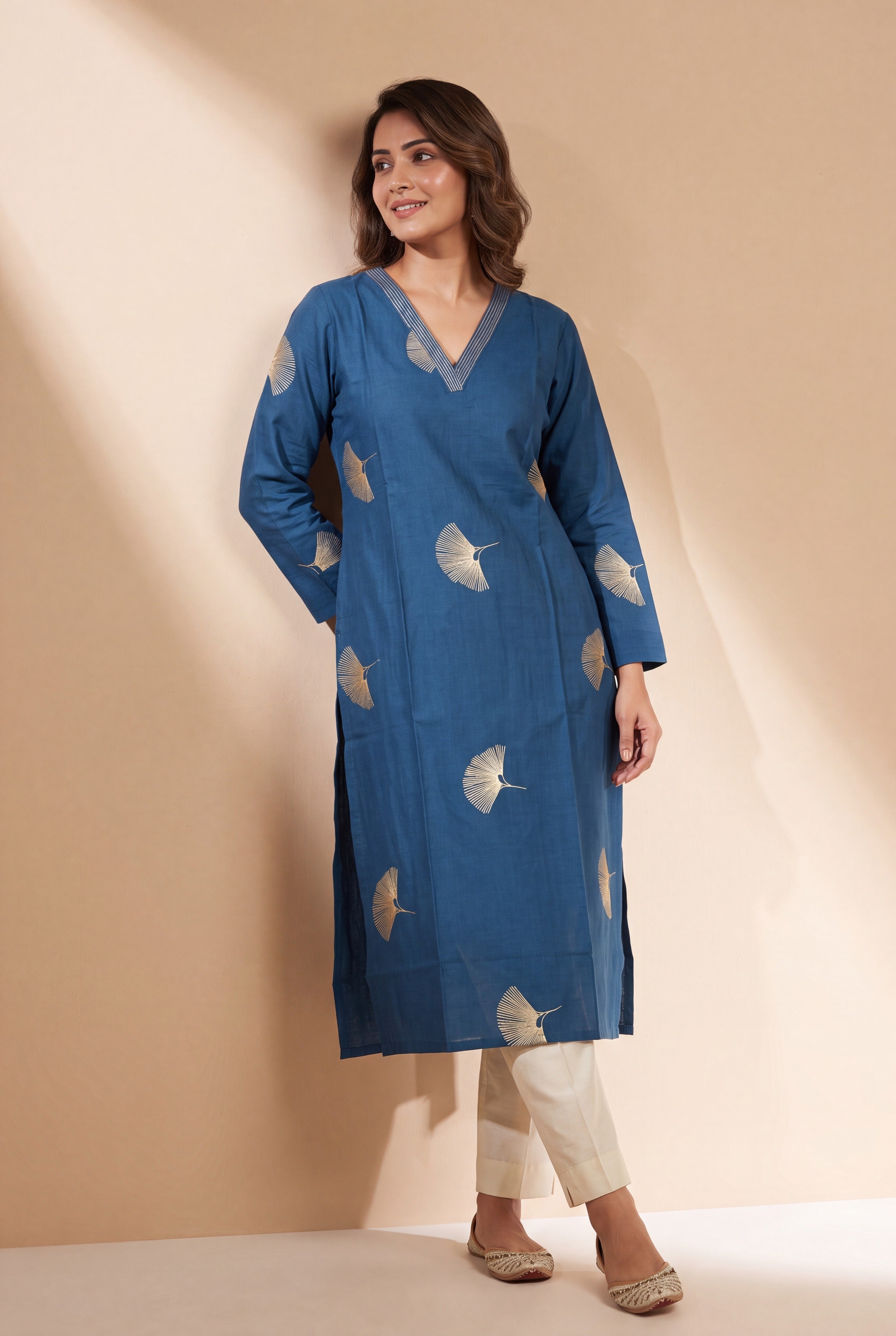 Peacock Blue Kurti with Mor Barha Zari Print
