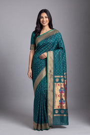 Peacock Green Katan Silk Paithani Saree with Irkal border