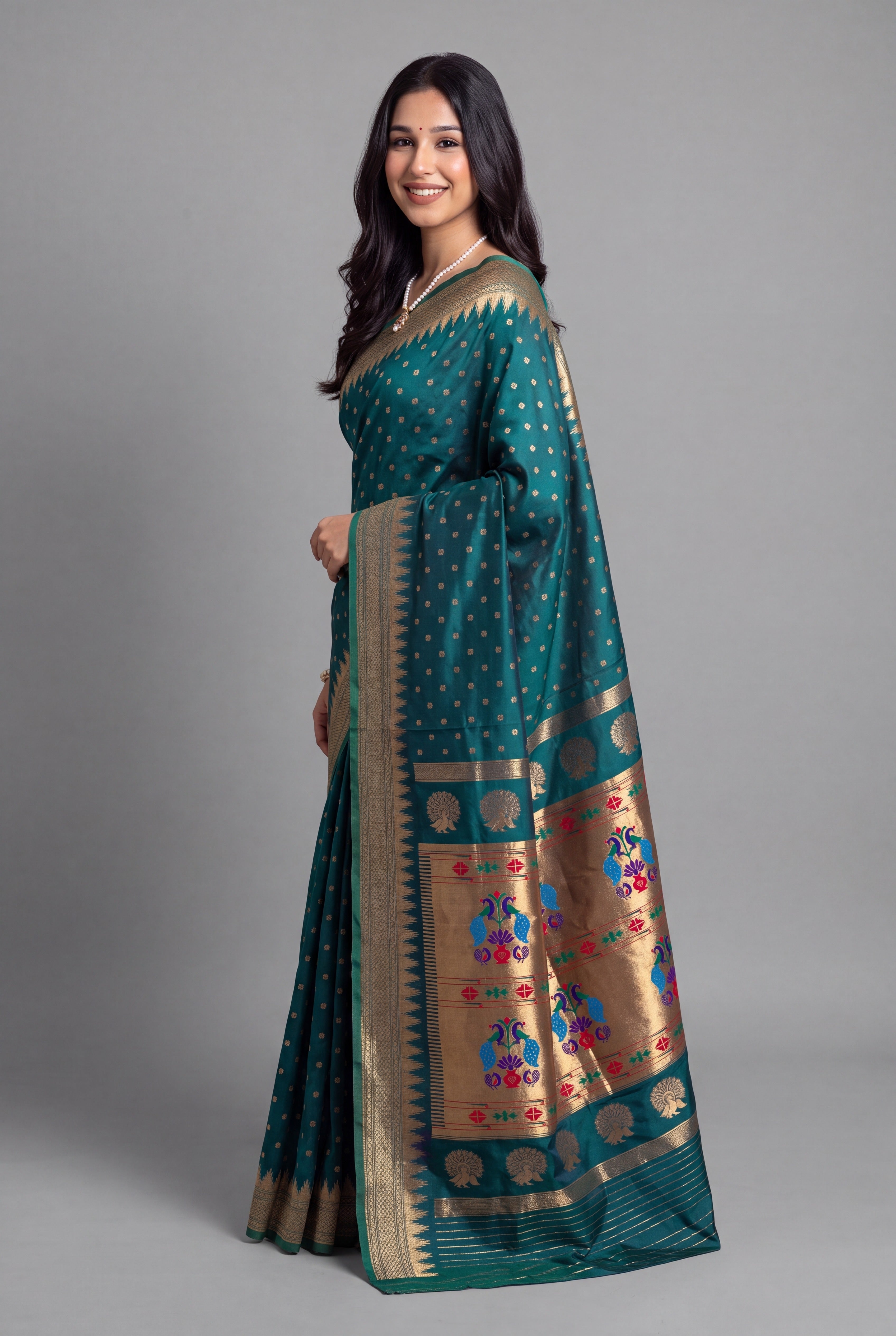 Peacock Green Katan Silk Paithani Saree with Irkal border