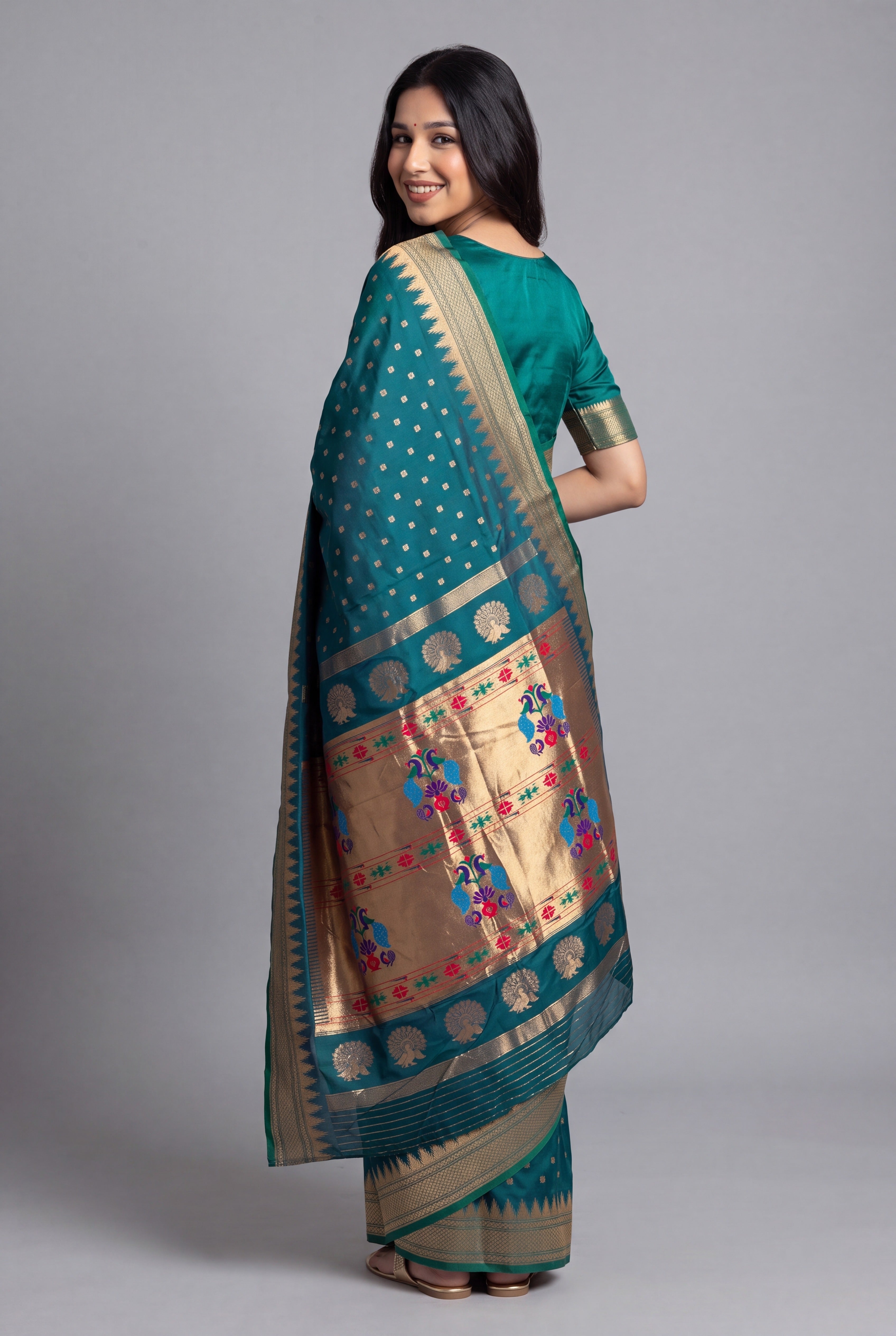 Peacock Green Katan Silk Paithani Saree with Irkal border