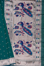 Peacock Green Katan Silk Paithani Saree with Multicolour Munya border and Śuka-Mayūra Pallu