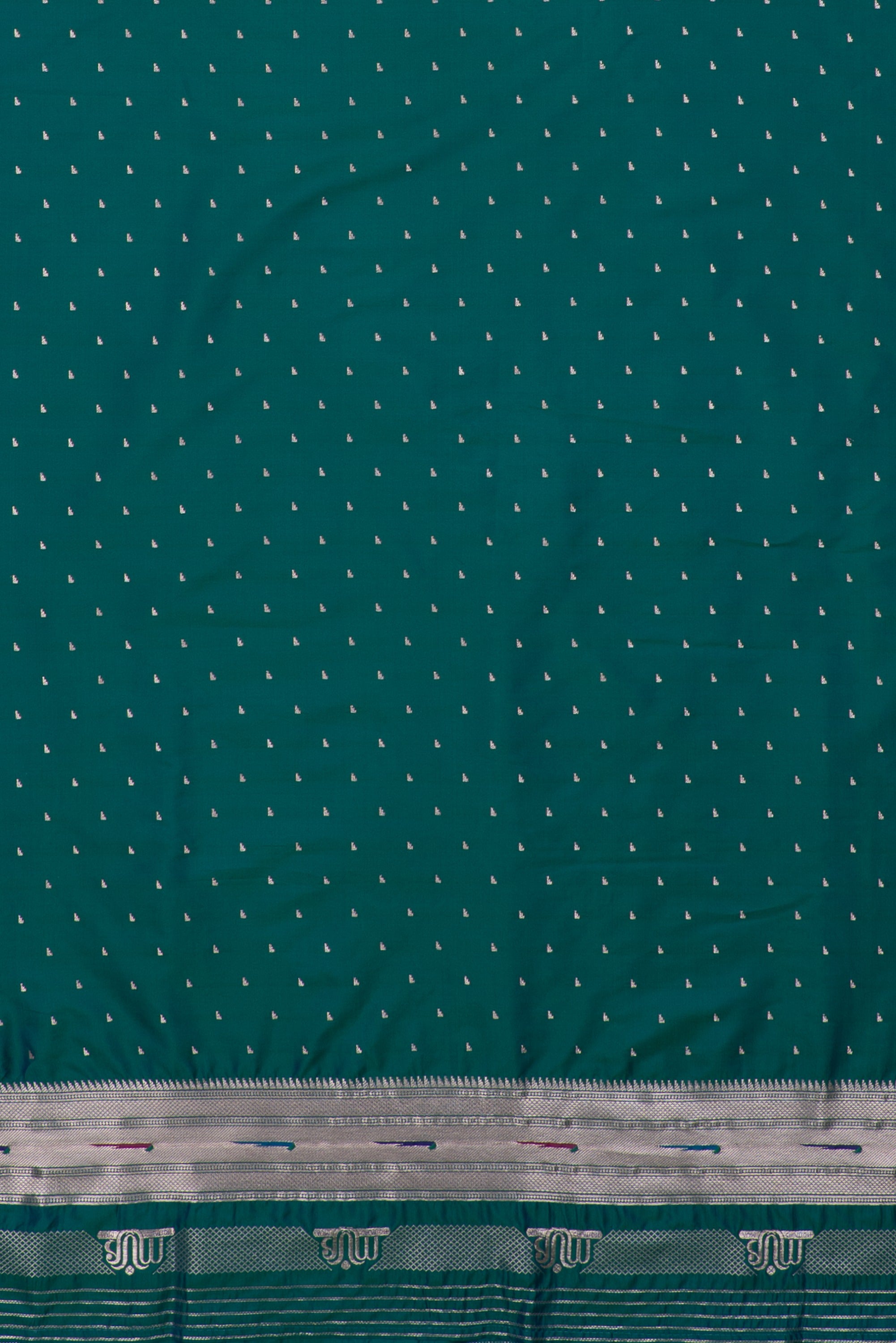 Peacock Green Katan Silk Paithani Saree with Multicolour Munya border and Śuka-Mayūra Pallu