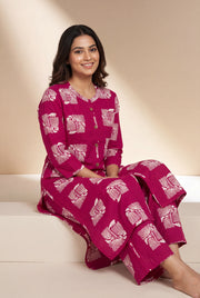 Pink Manjari Cotton Kurti with Botanical Block Print