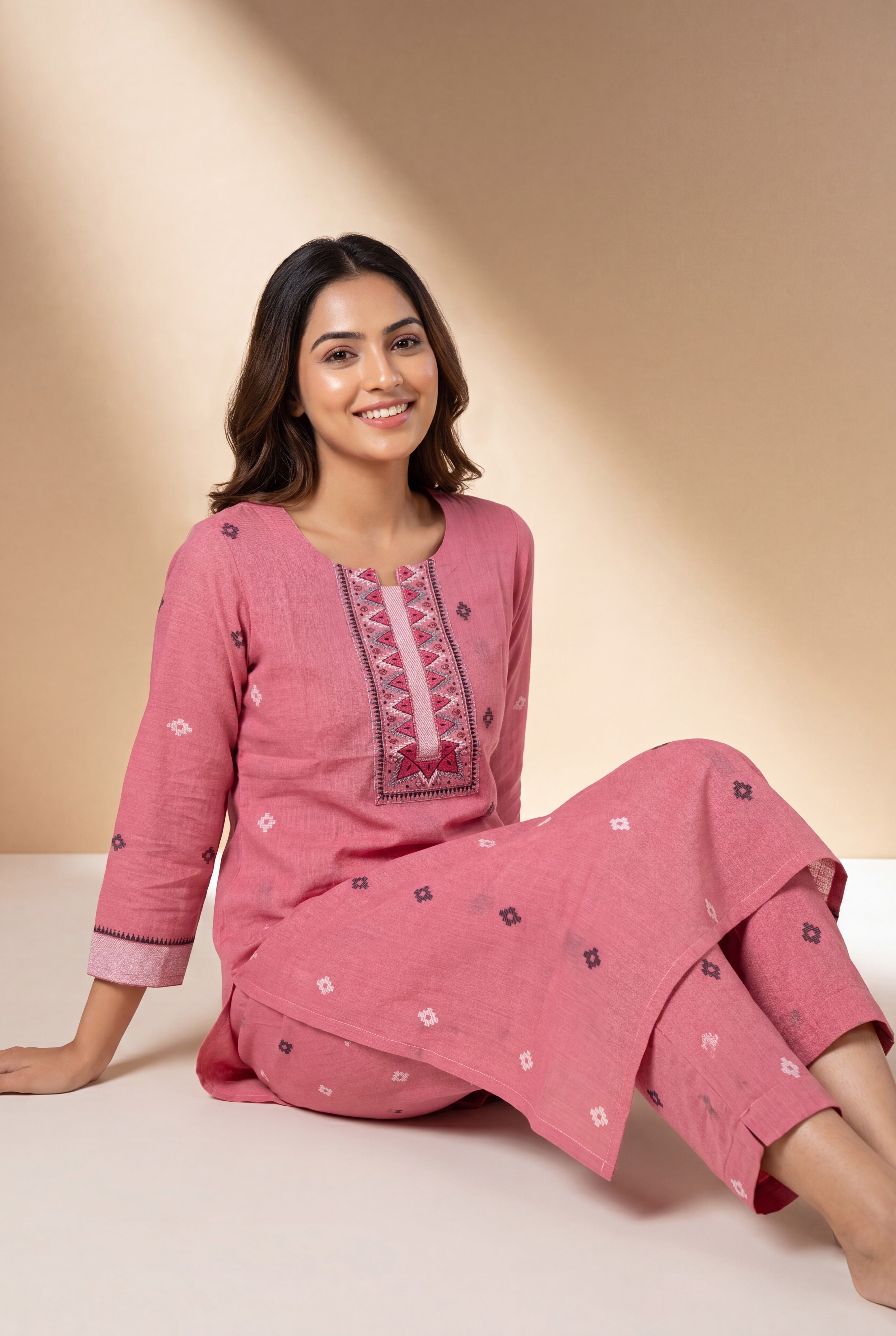 Pink Padmika Cotton Kurti with Printed Motifs