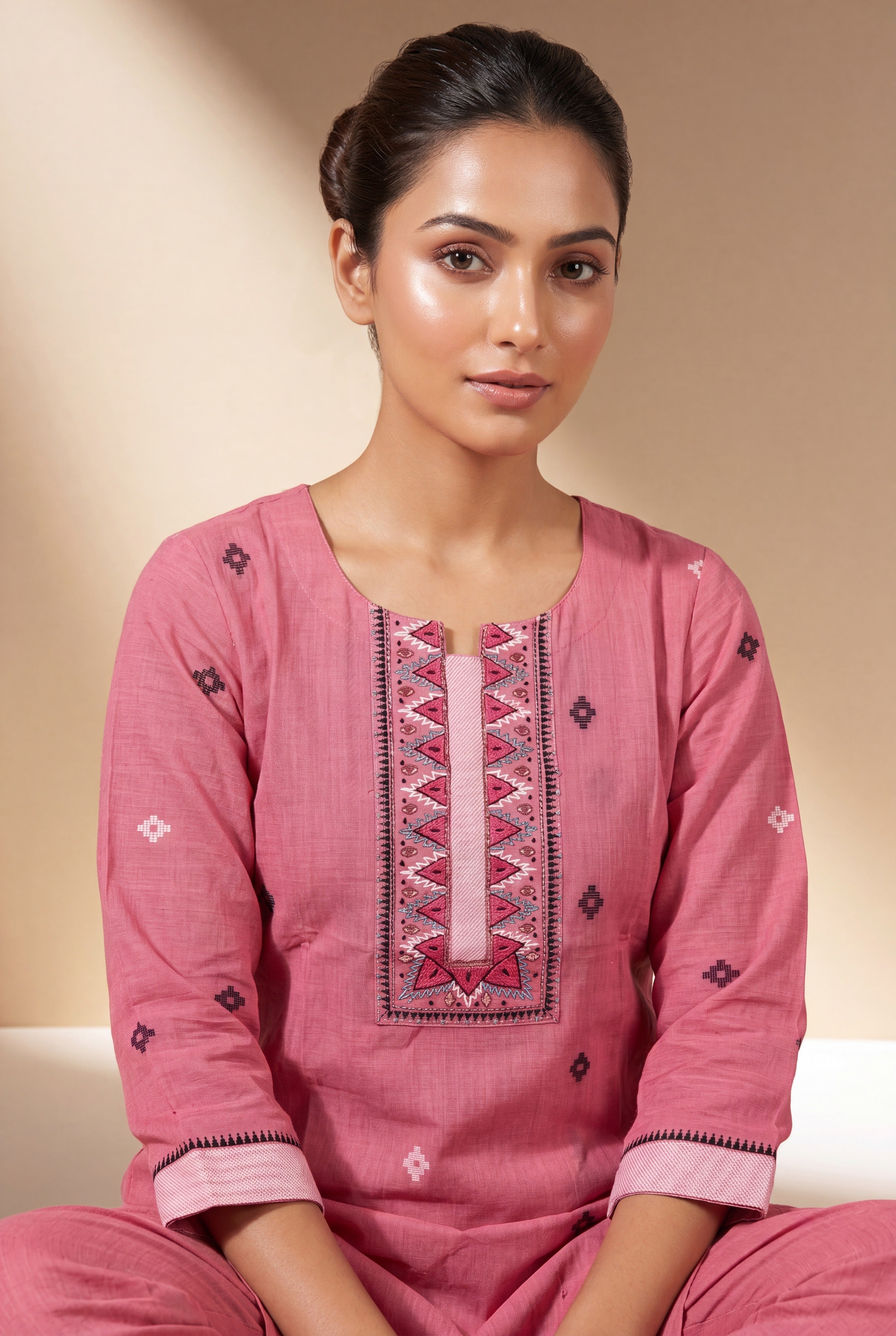 Pink Padmika Cotton Kurti with Printed Motifs