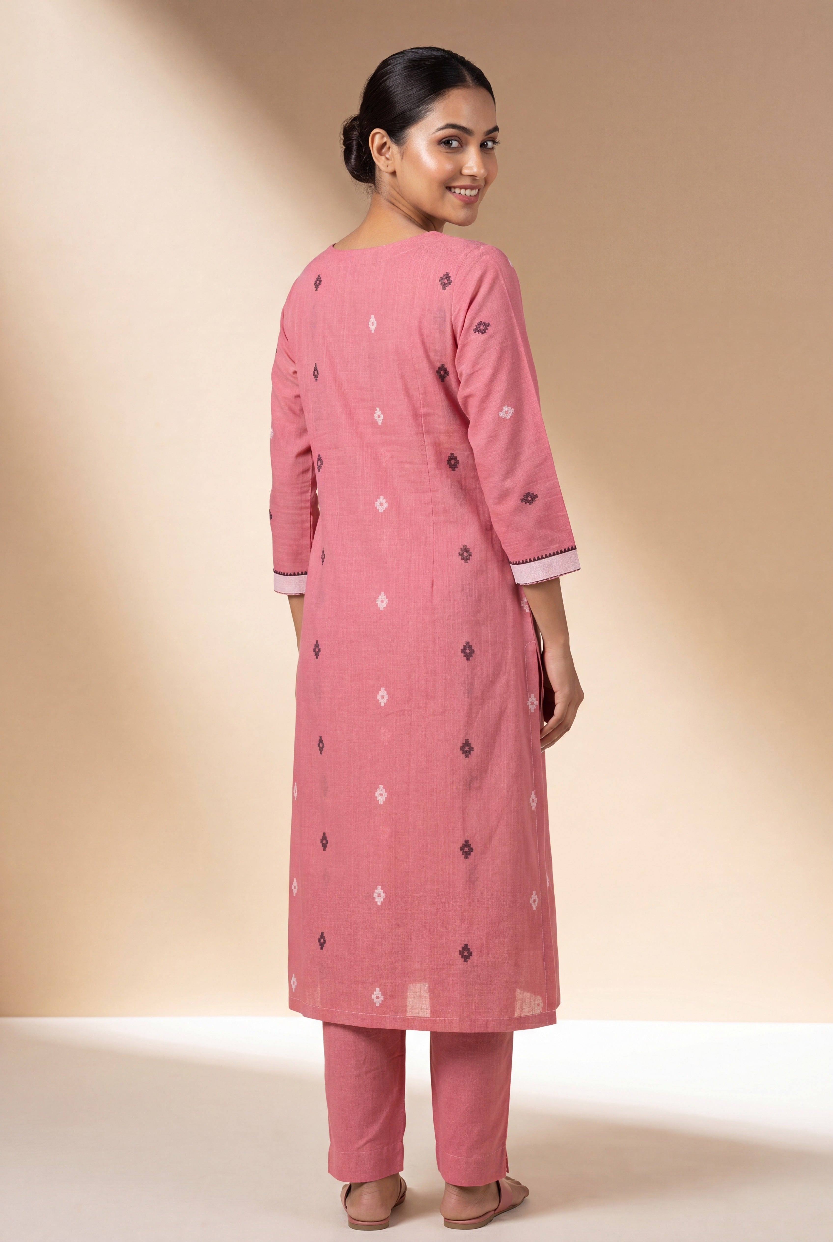 Pink Padmika Cotton Kurti with Printed Motifs