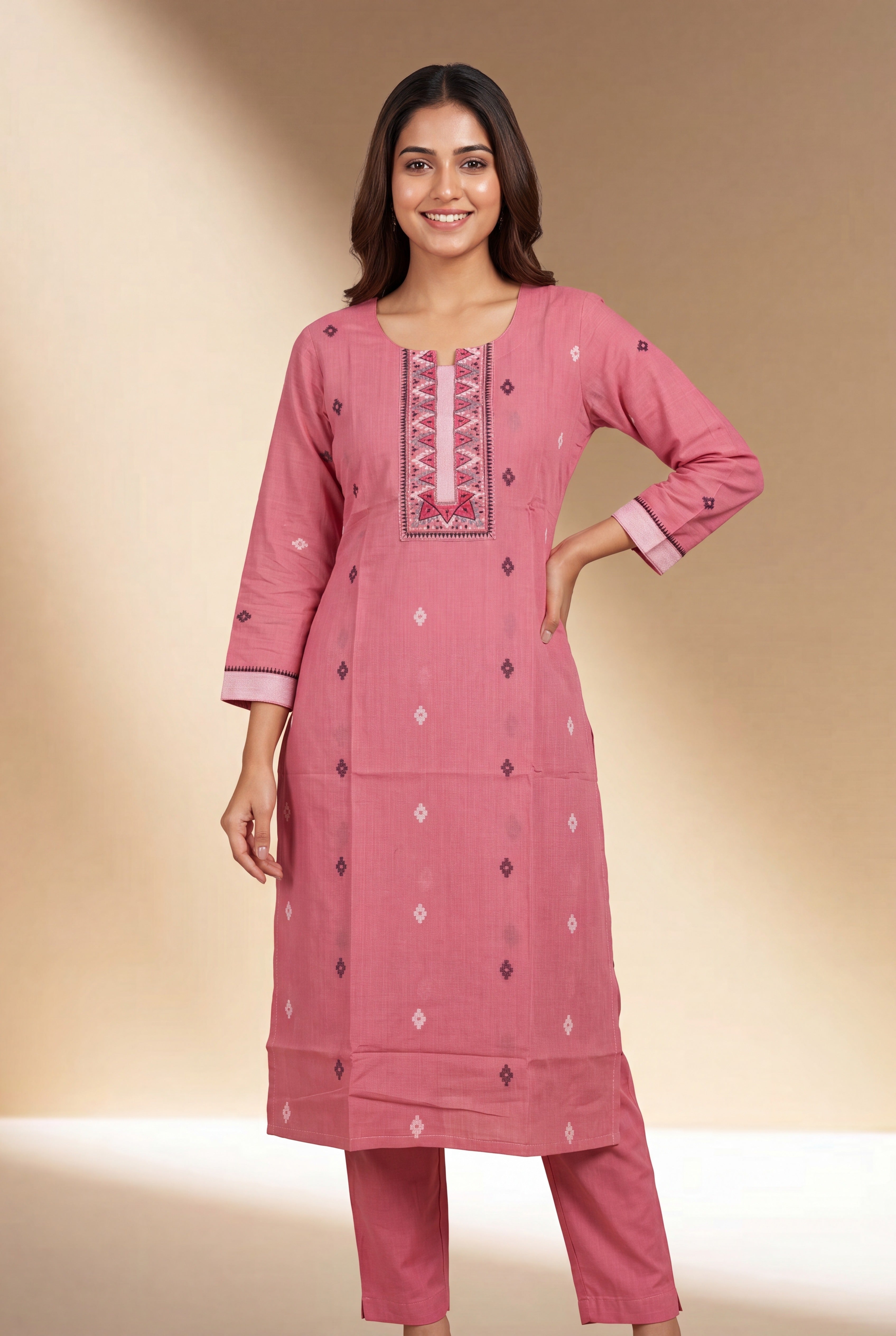 Pink Padmika Cotton Kurti with Printed Motifs