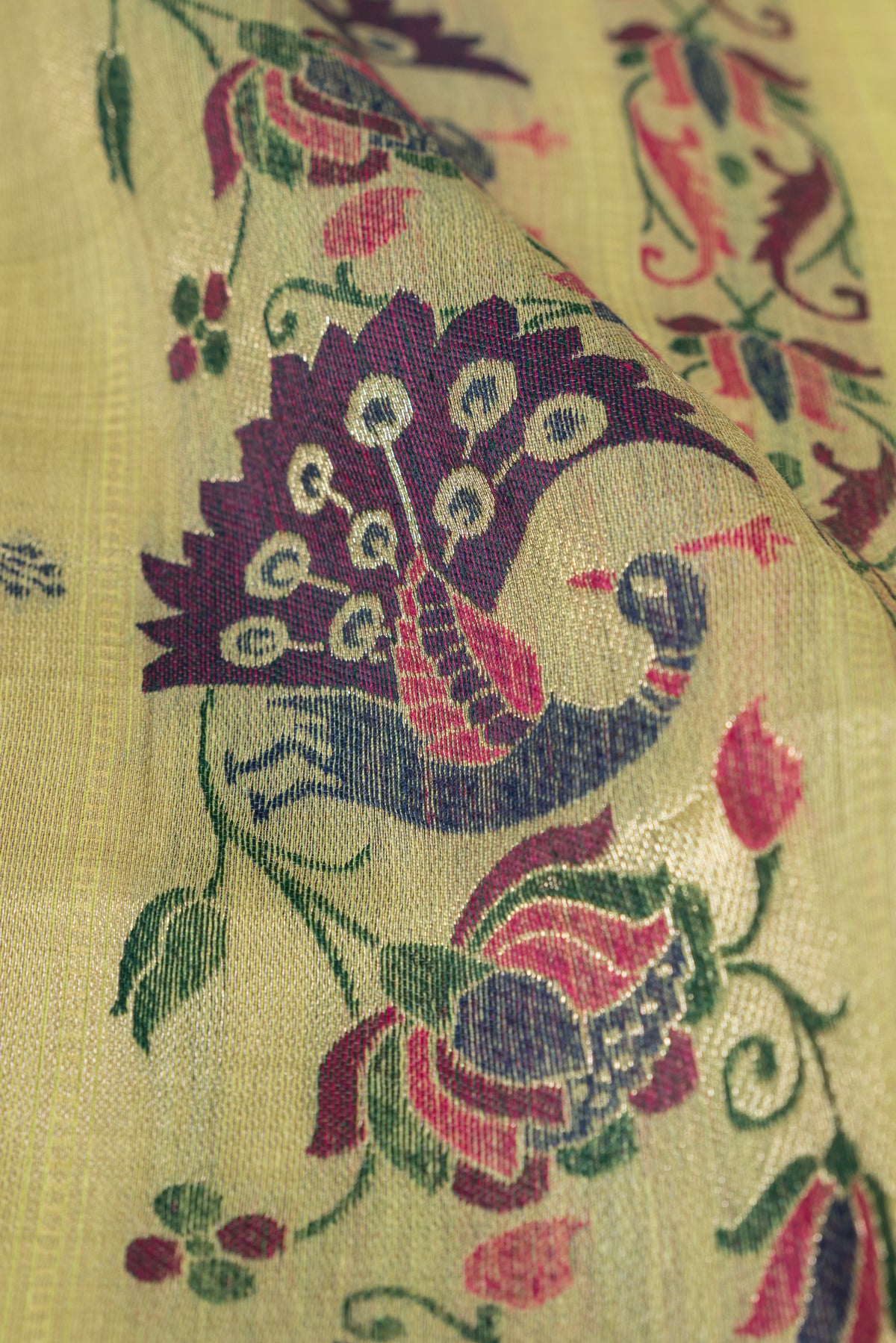Pista Green Jamdhani Cotton Paithani Saree with Meena Mor butti and Meenakari Mor Pallu