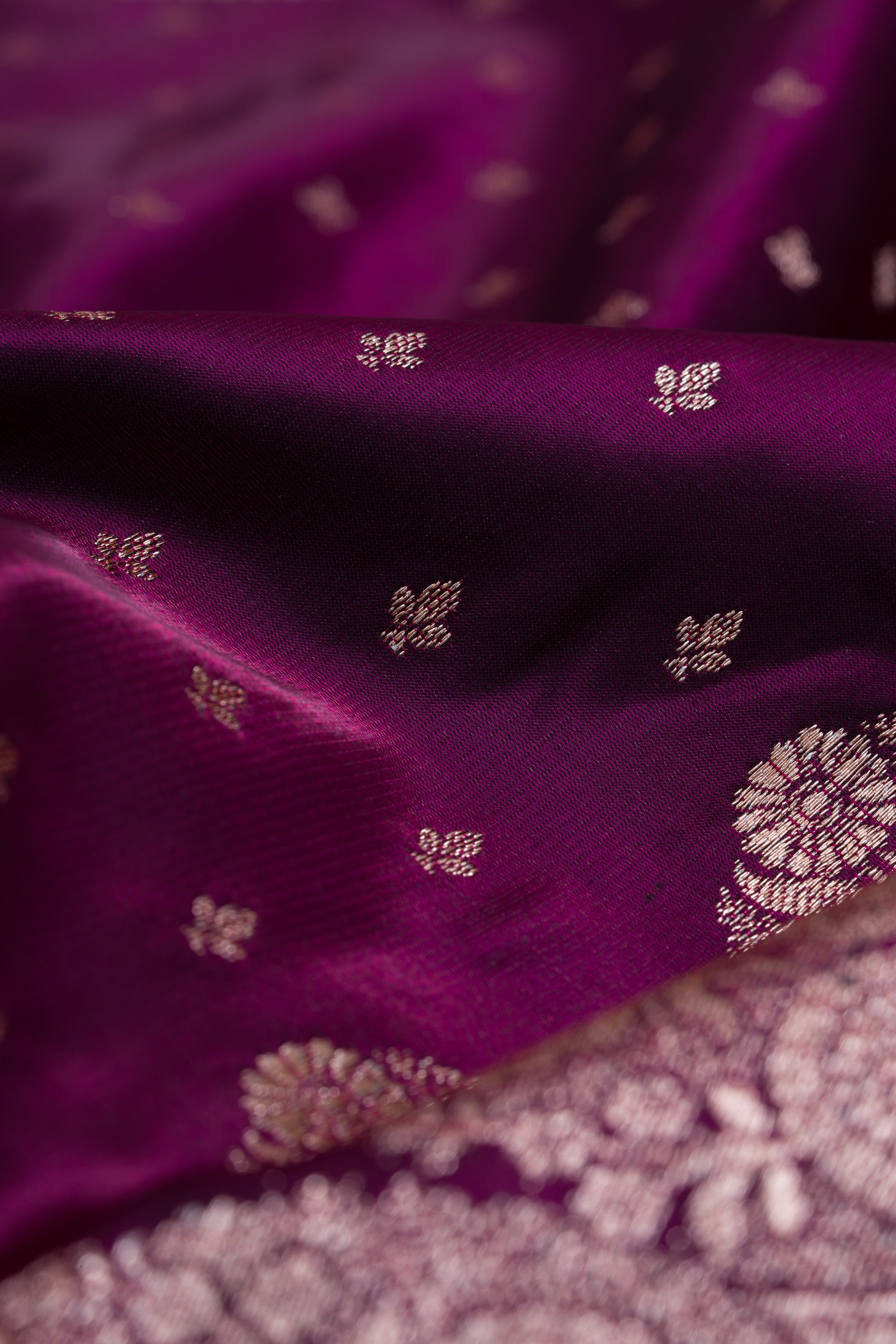 Plum Purple Soft Silk Banarasi Saree with Gold Zari Suvarṇa Padma Pallu