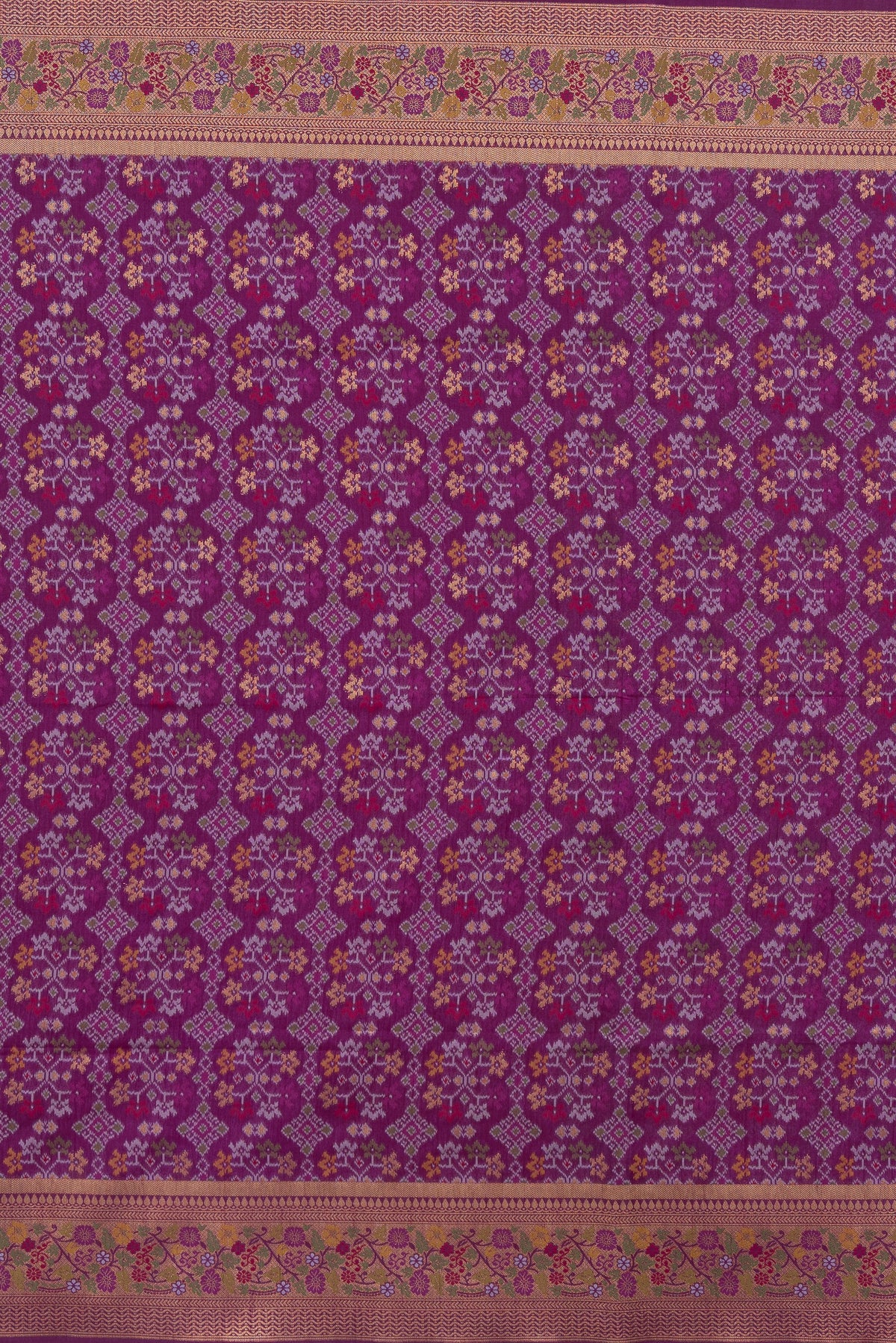 Plum Purple Tussar Silk Patola Saree with Resham Threadwork Pallu
