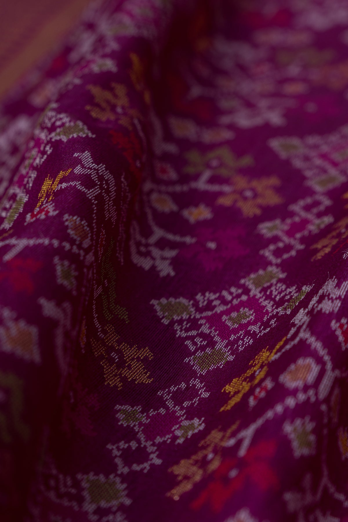 Plum Purple Tussar Silk Patola Saree with Resham Threadwork Pallu