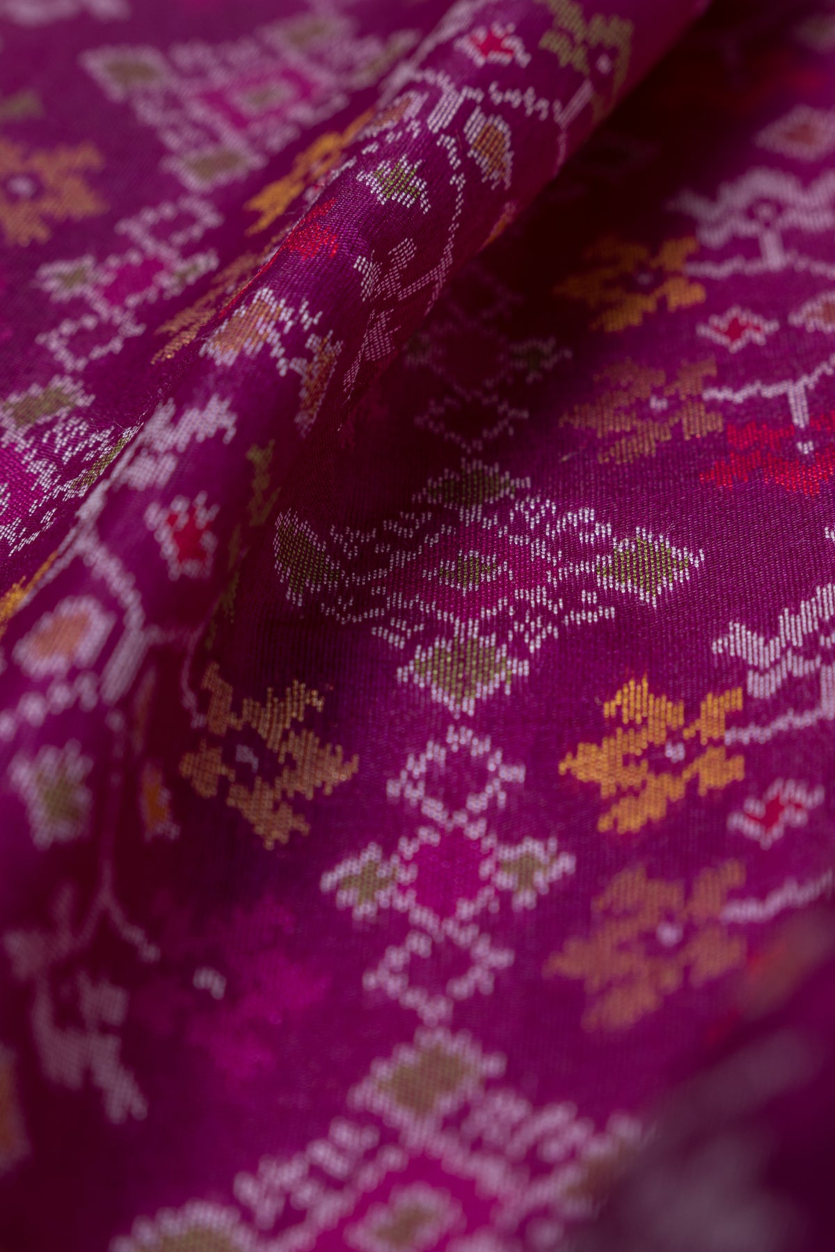 Plum Purple Tussar Silk Patola Saree with Resham Threadwork Pallu