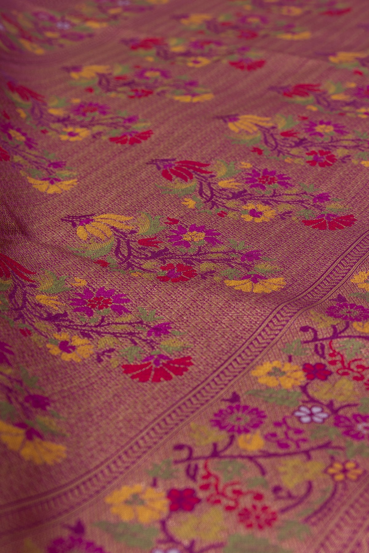 Plum Purple Tussar Silk Patola Saree with Resham Threadwork Pallu