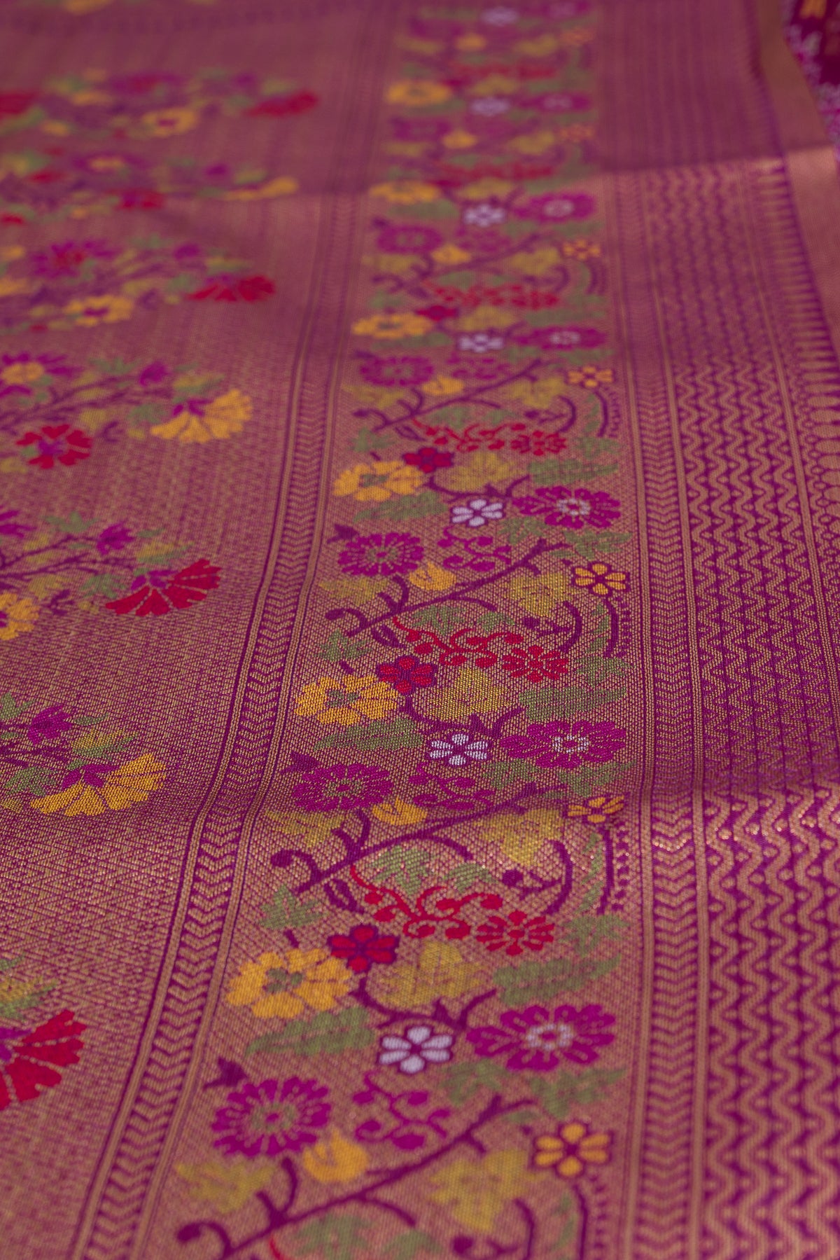 Plum Purple Tussar Silk Patola Saree with Resham Threadwork Pallu