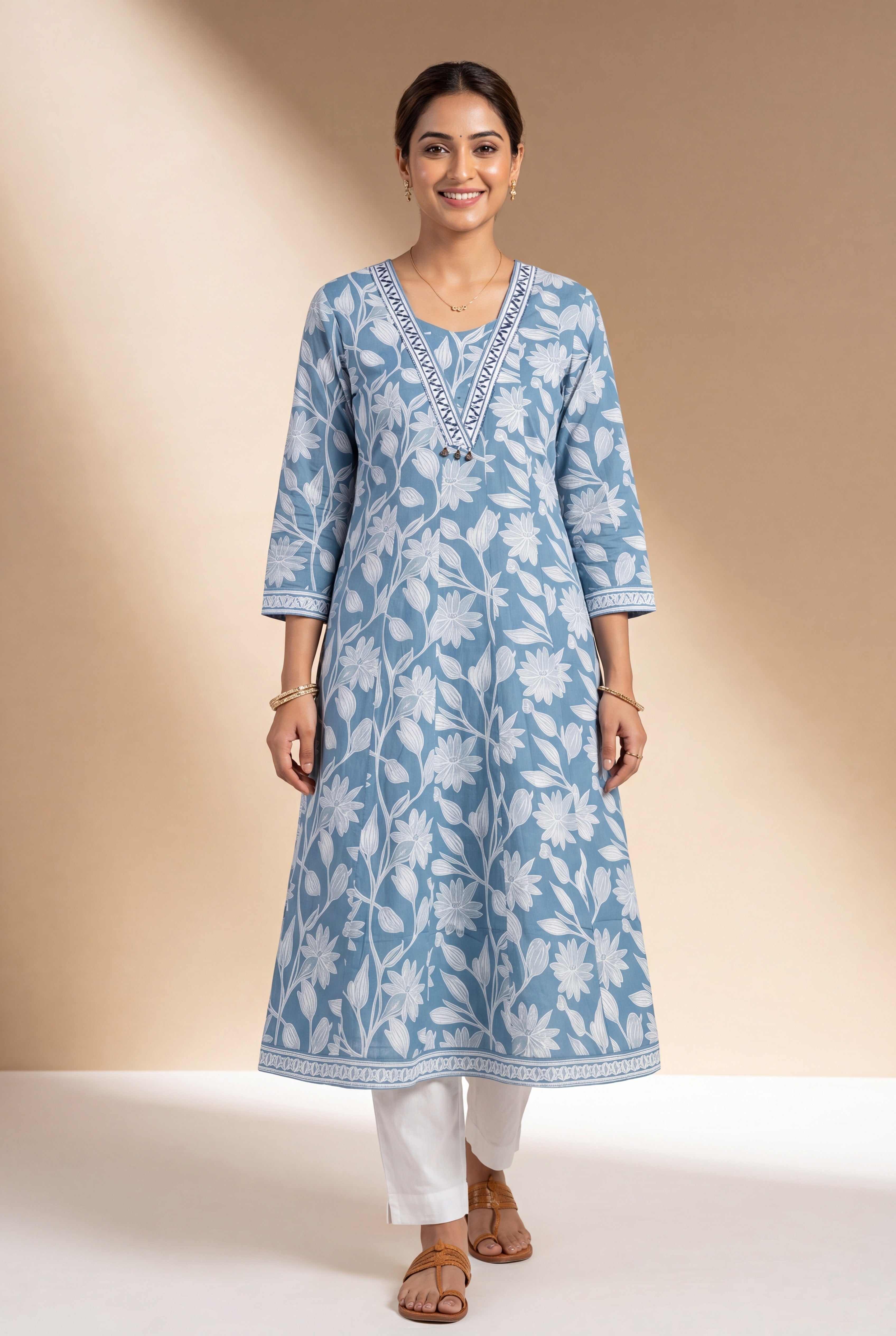 Powder Blue Āvarņa Cotton Kurti