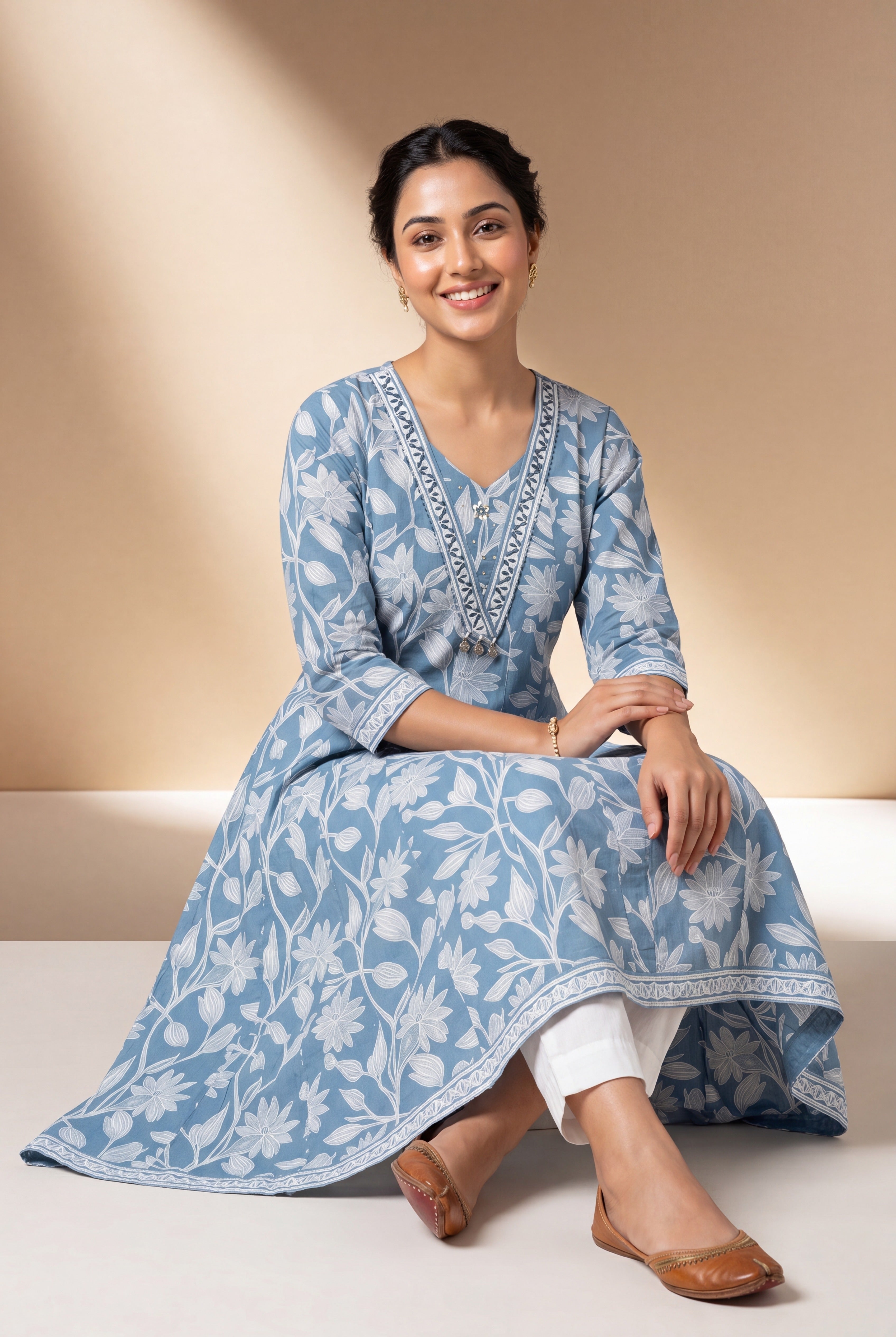 Powder Blue Āvarņa Cotton Kurti