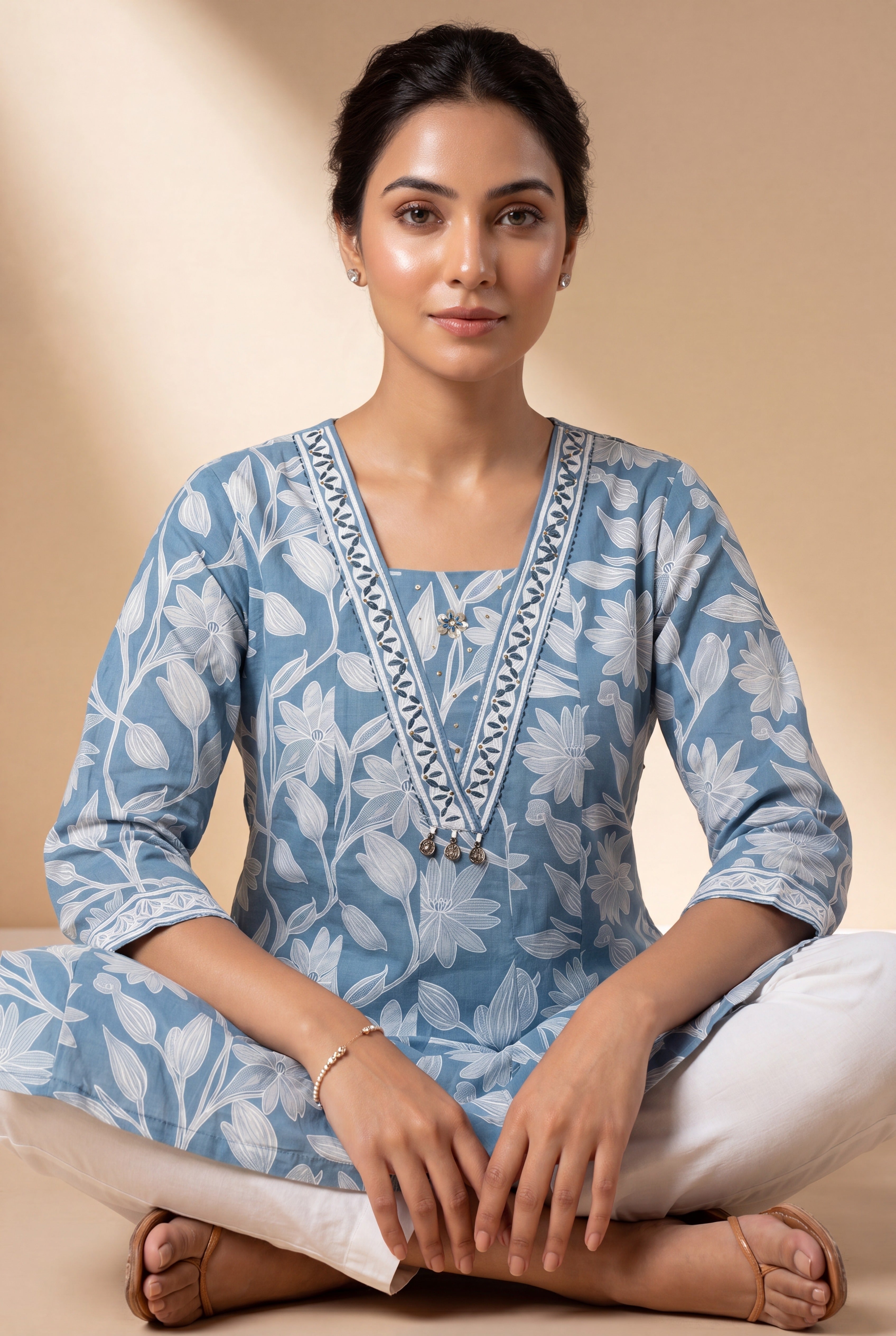 Powder Blue Āvarņa Cotton Kurti