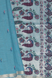 Powder Blue Jamdhani Cotton Paithani Saree with Meena Mor butti and Meenakari Mor Pallu