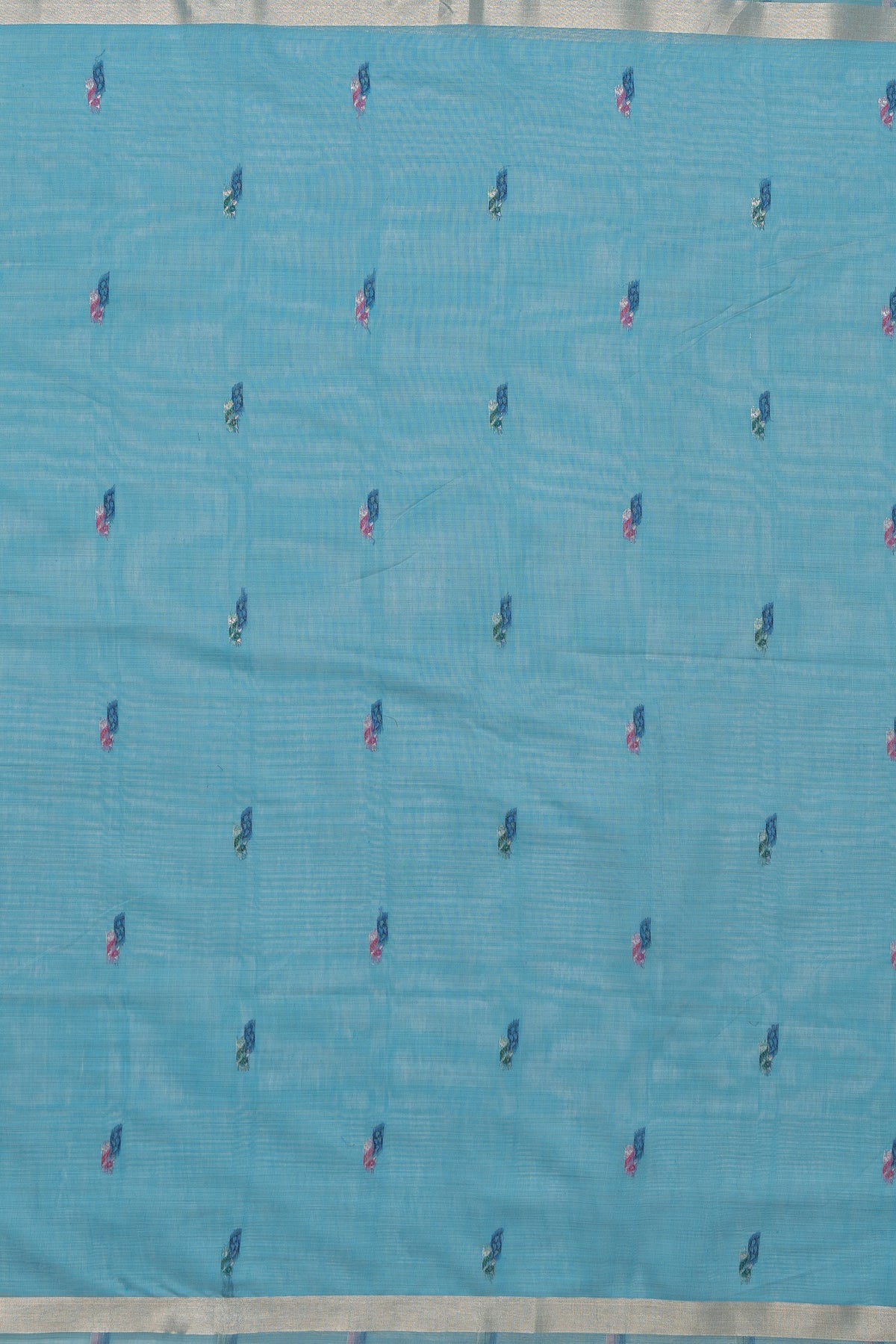 Powder Blue Jamdhani Cotton Paithani Saree with Meena Mor butti and Meenakari Mor Pallu