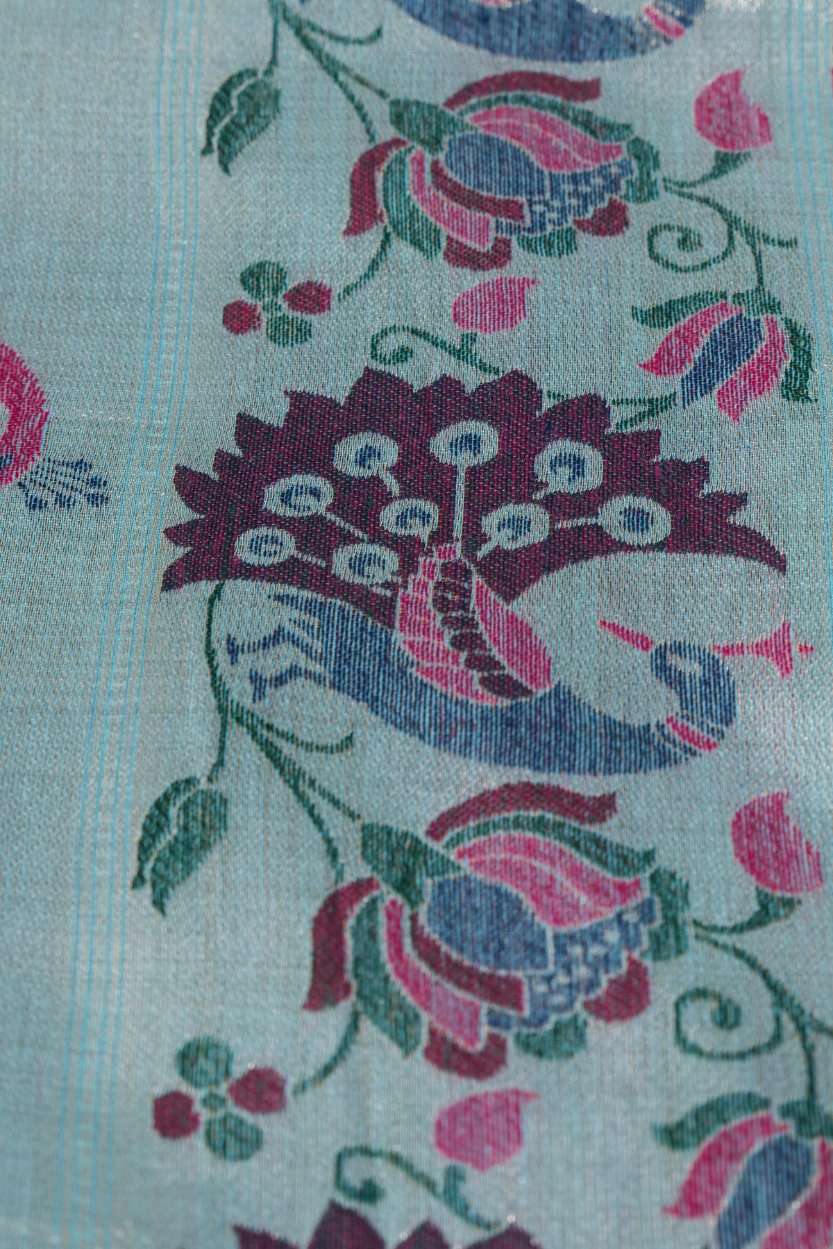 Powder Blue Jamdhani Cotton Paithani Saree with Meena Mor butti and Meenakari Mor Pallu