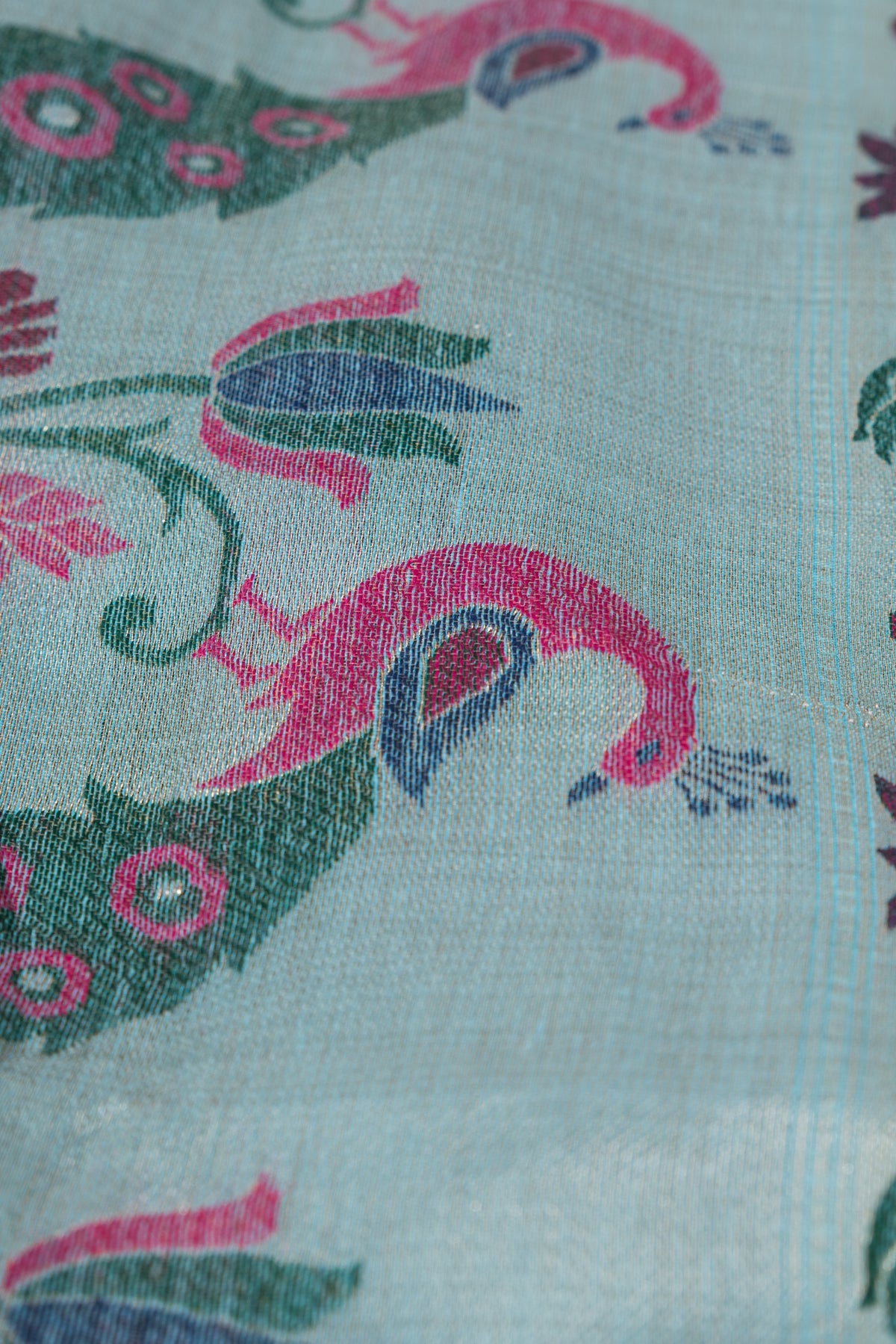 Powder Blue Jamdhani Cotton Paithani Saree with Meena Mor butti and Meenakari Mor Pallu