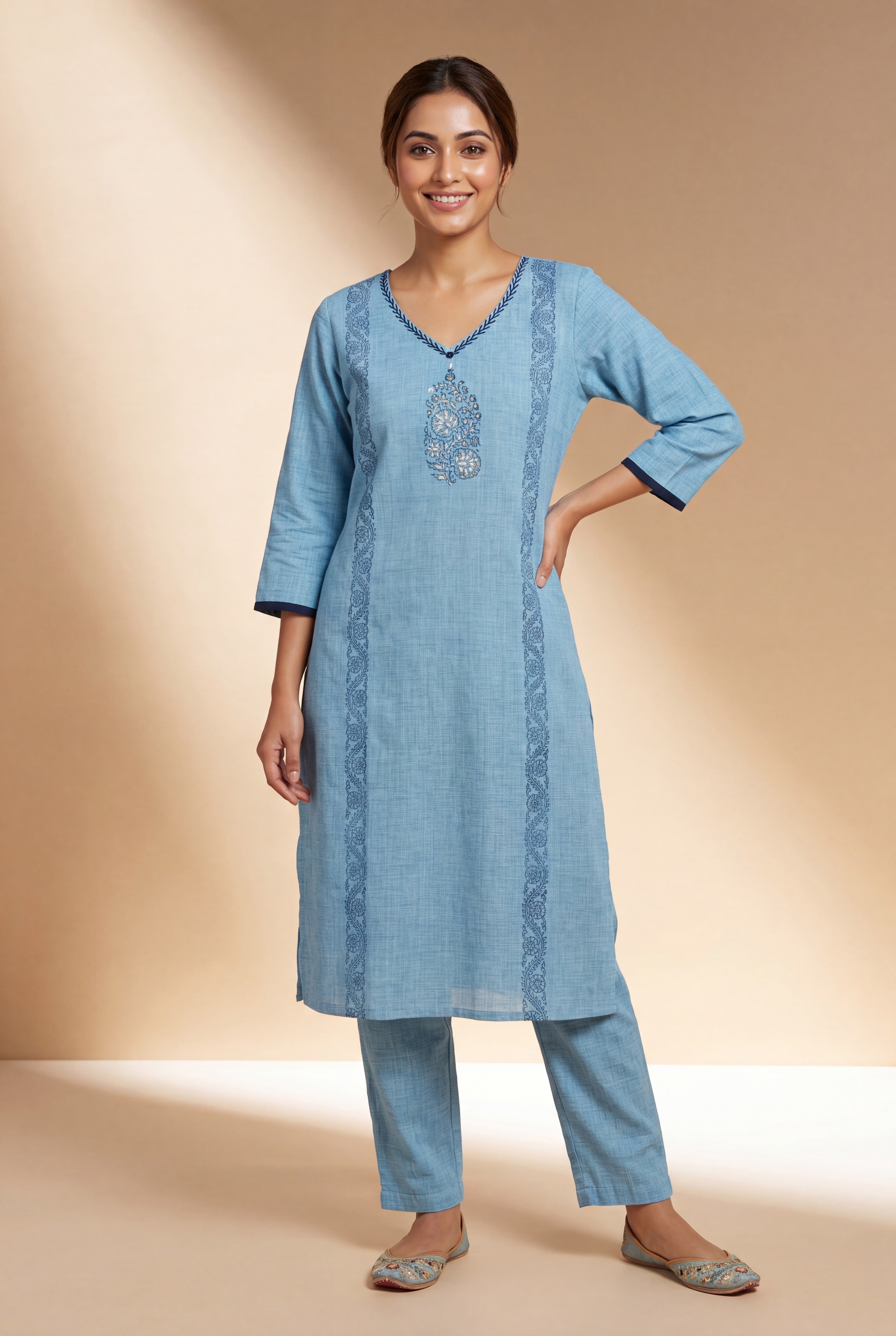 Powder Blue Sutralekha Kurti with Sequin work