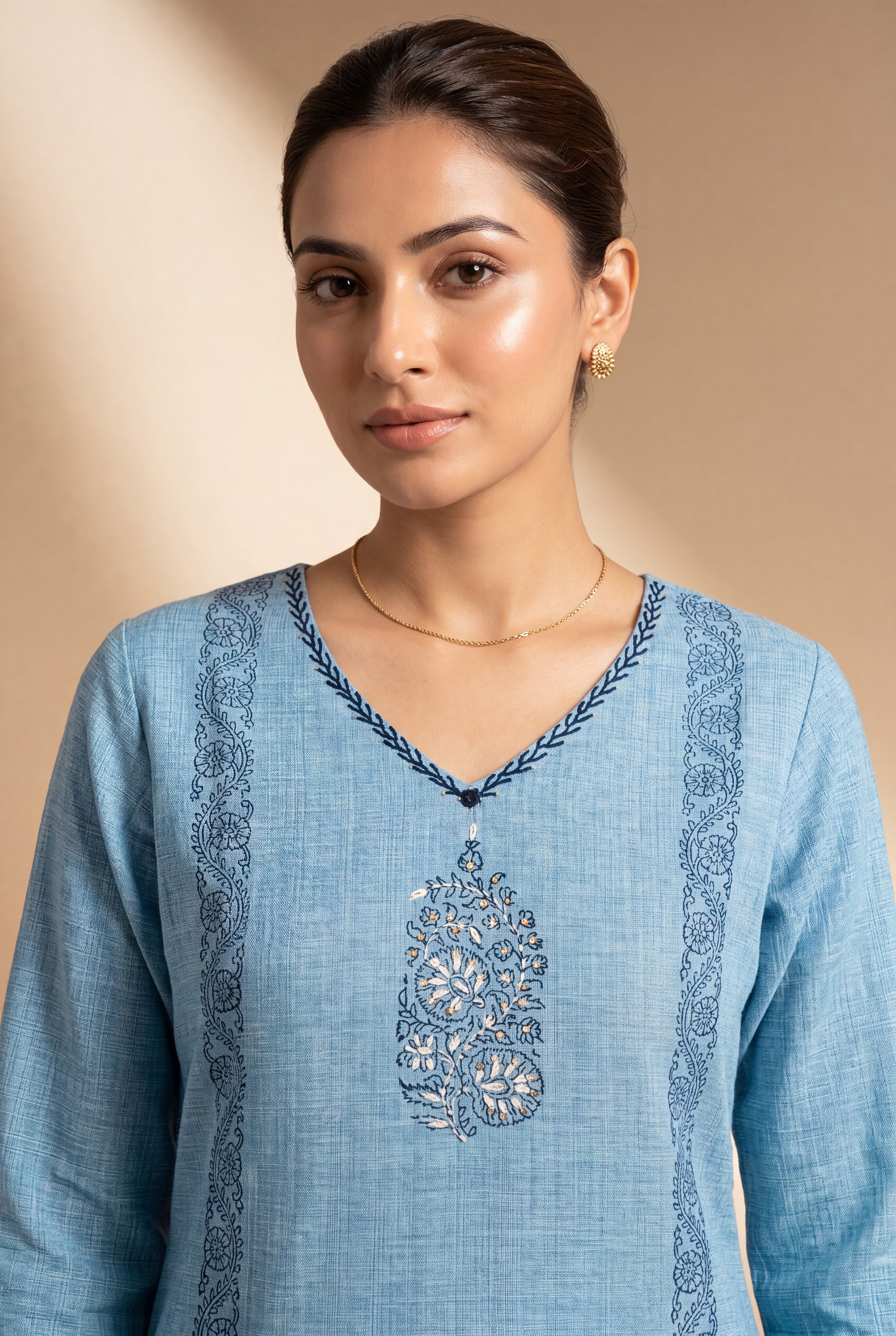 Powder Blue Sutralekha Kurti with Sequin work