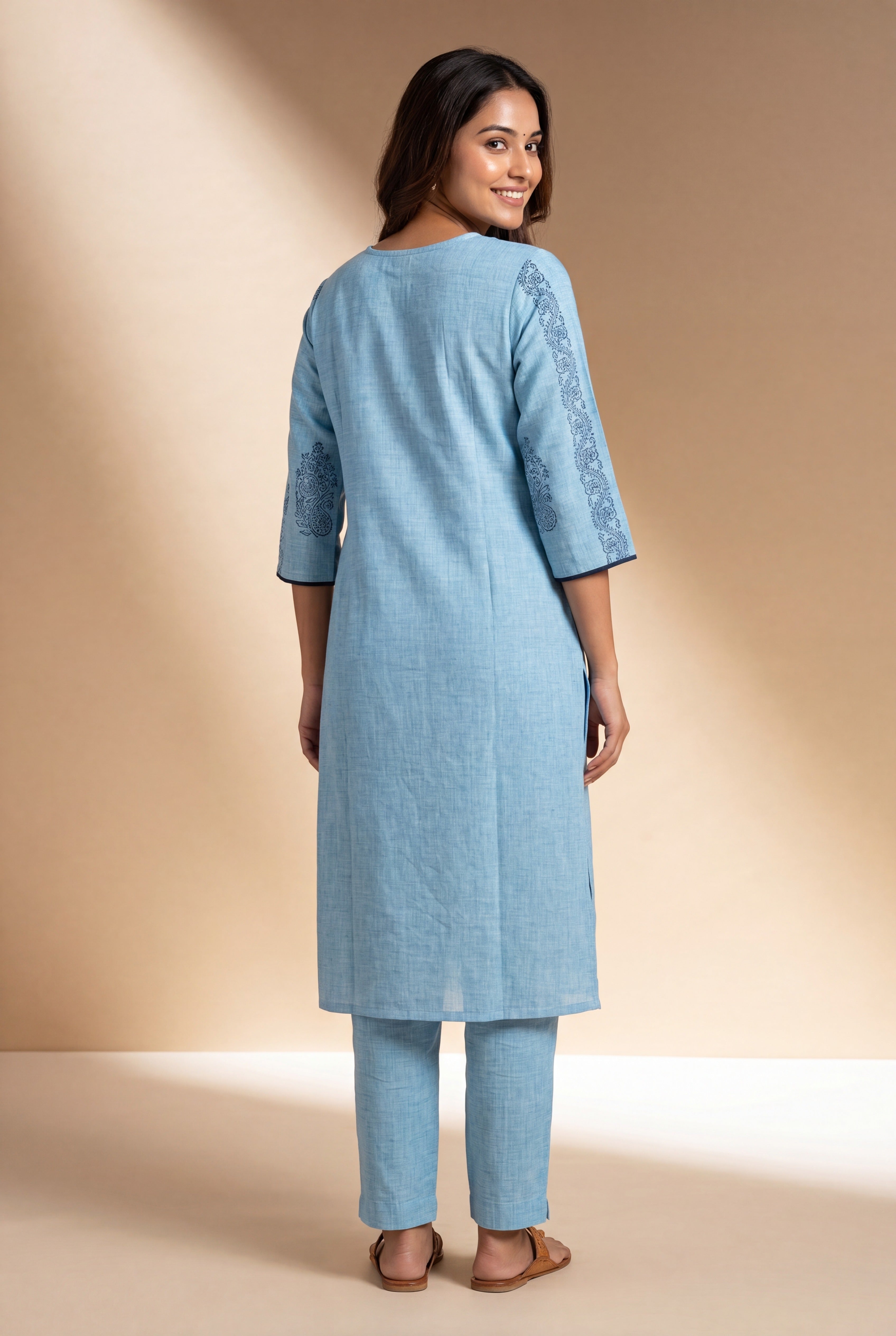 Powder Blue Sutralekha Kurti with Sequin work