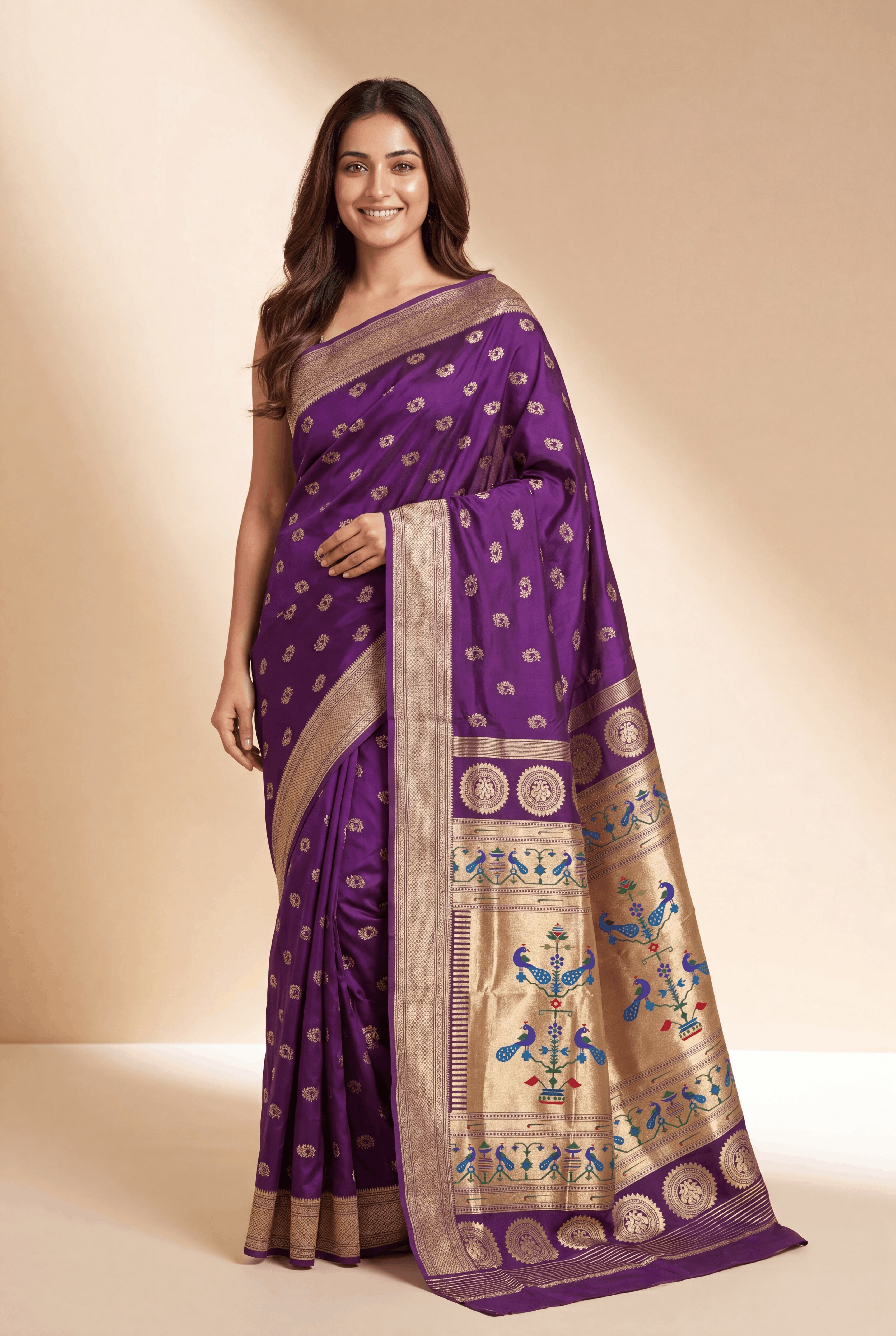 Purple Apurva Silk Paithani Saree with Nath butti