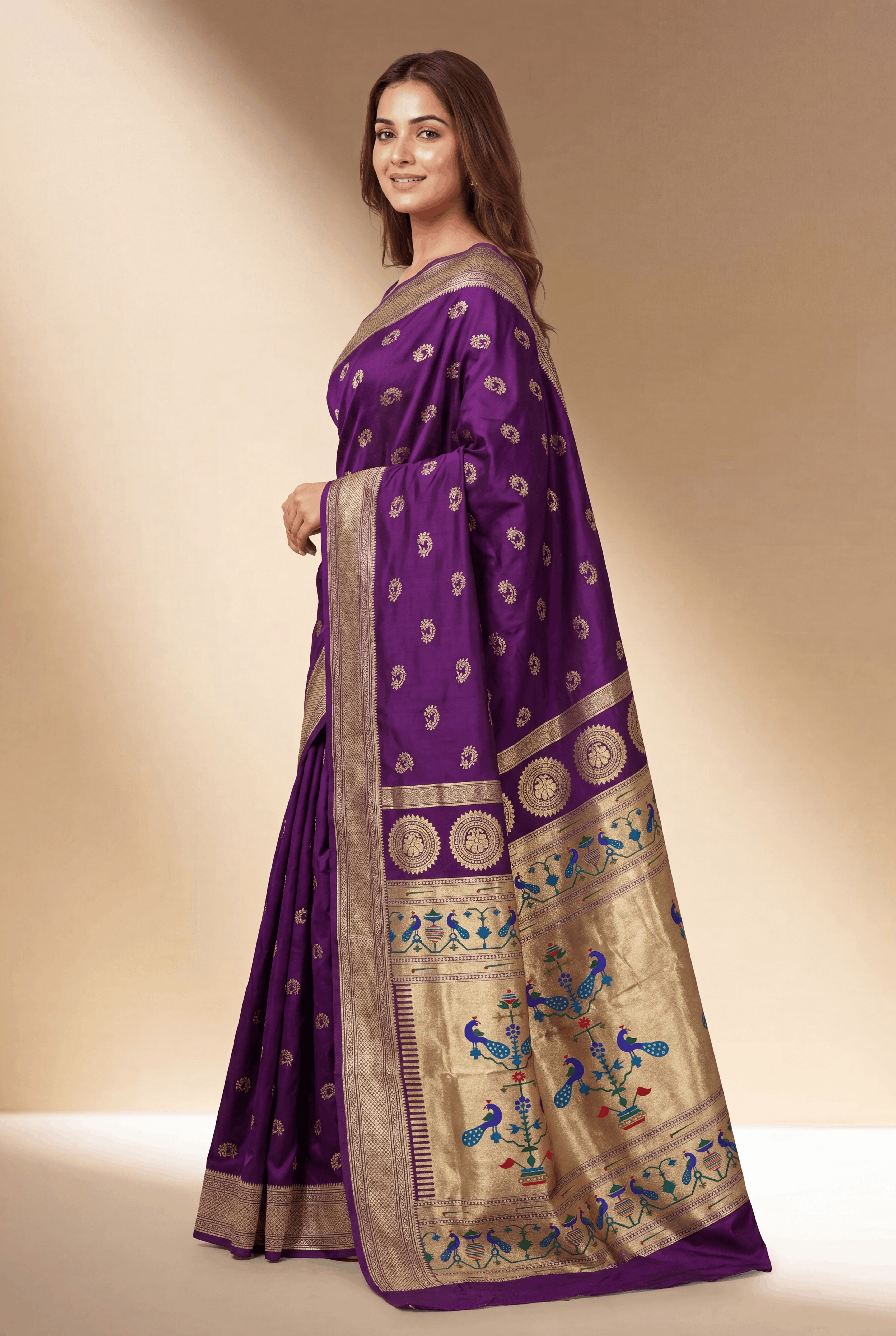 Purple Apurva Silk Paithani Saree with Nath butti