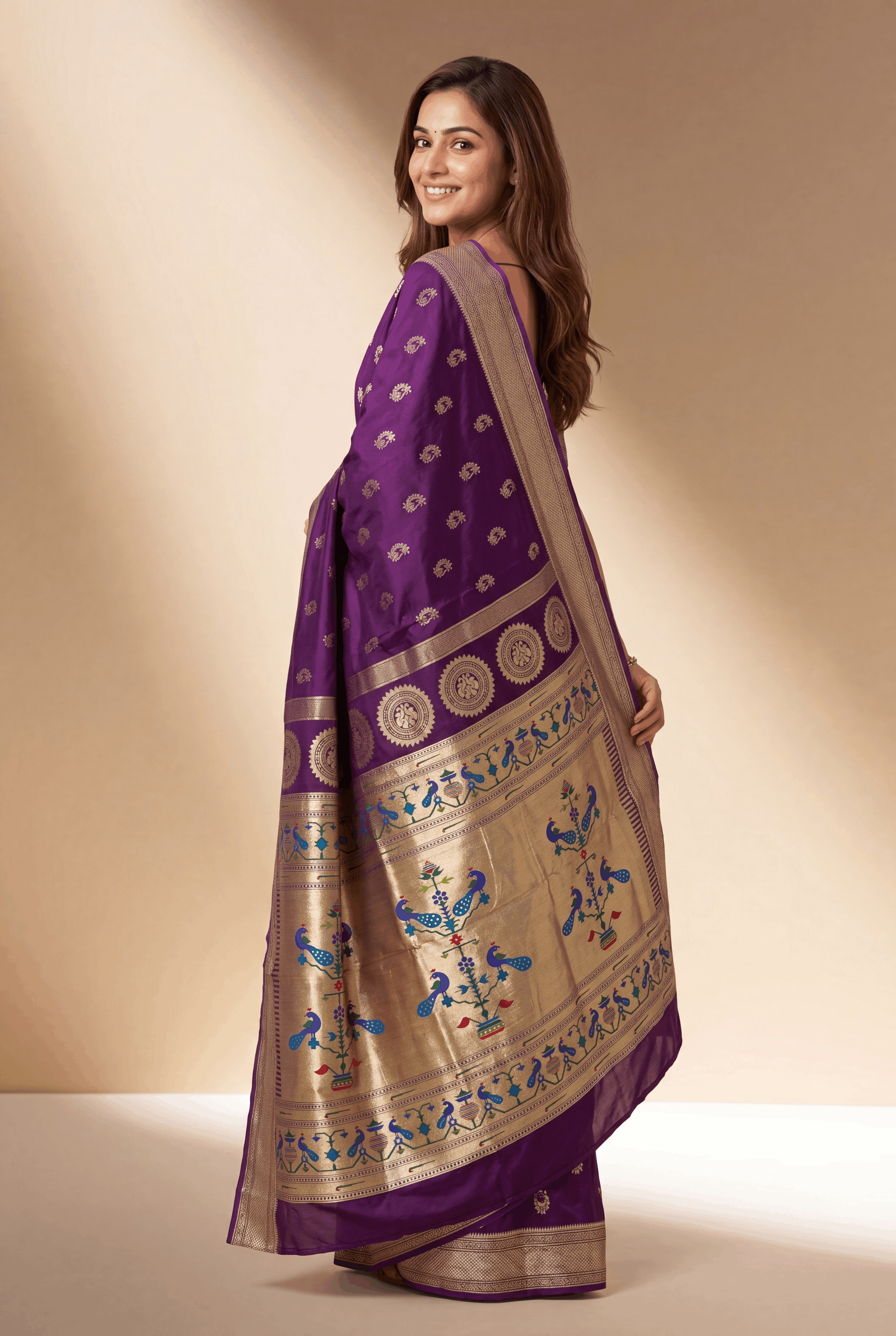 Purple Apurva Silk Paithani Saree with Nath butti