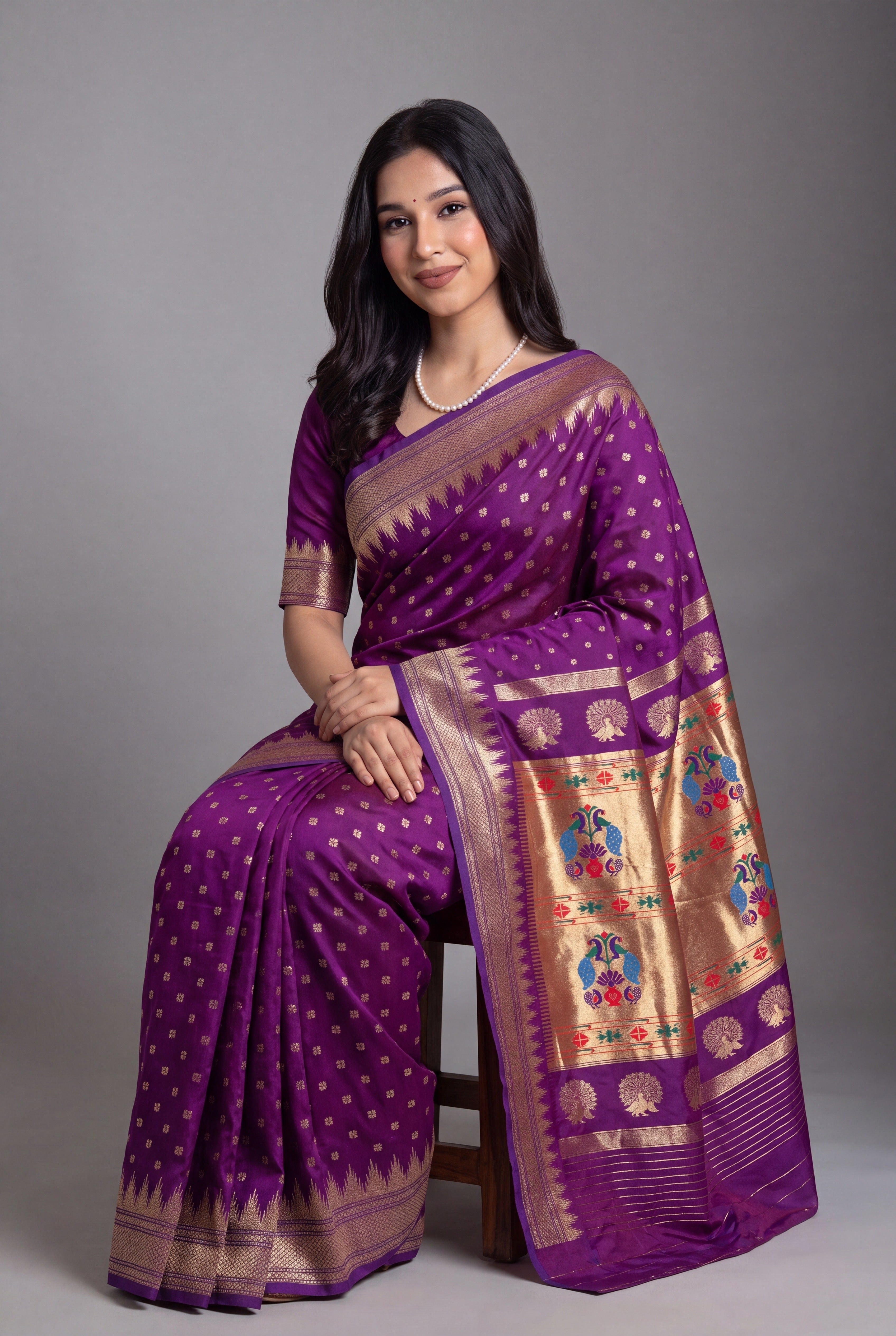 Purple Katan Silk Paithani Saree with Irkal border