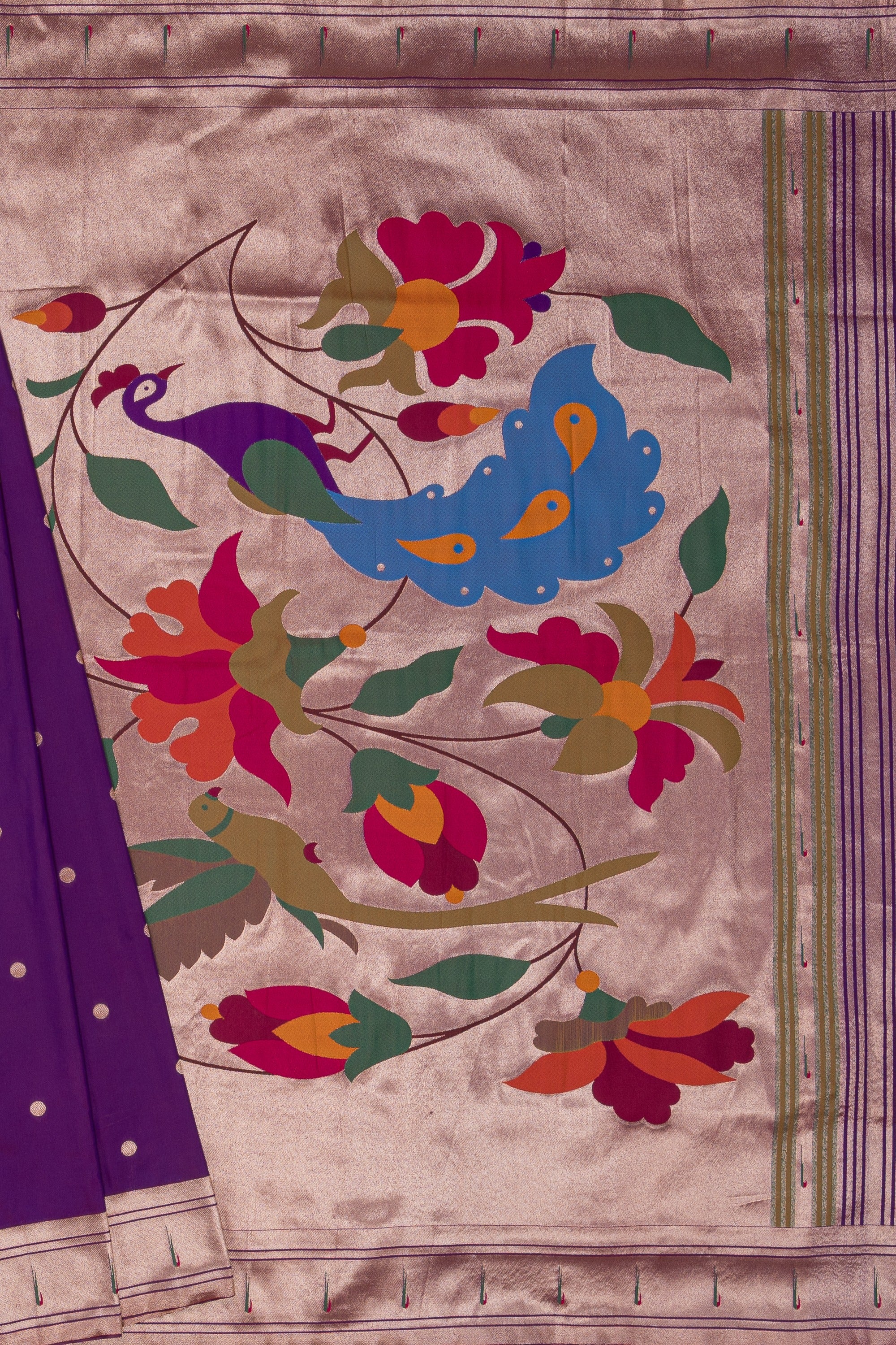 Purple Katan Silk Paithani Saree with Padma–Śuka–Mayūra Pallu and Zari butti