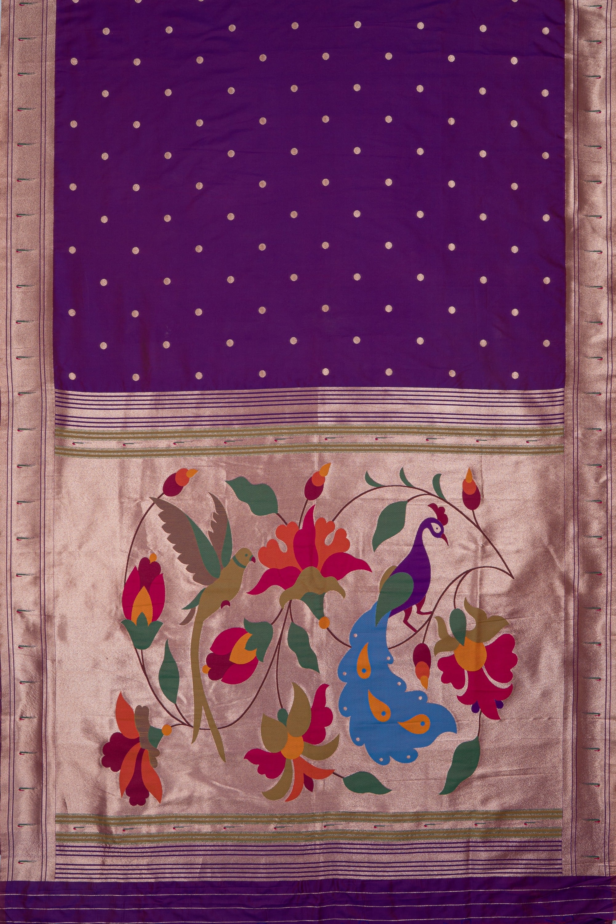 Purple Katan Silk Paithani Saree with Padma–Śuka–Mayūra Pallu and Zari butti