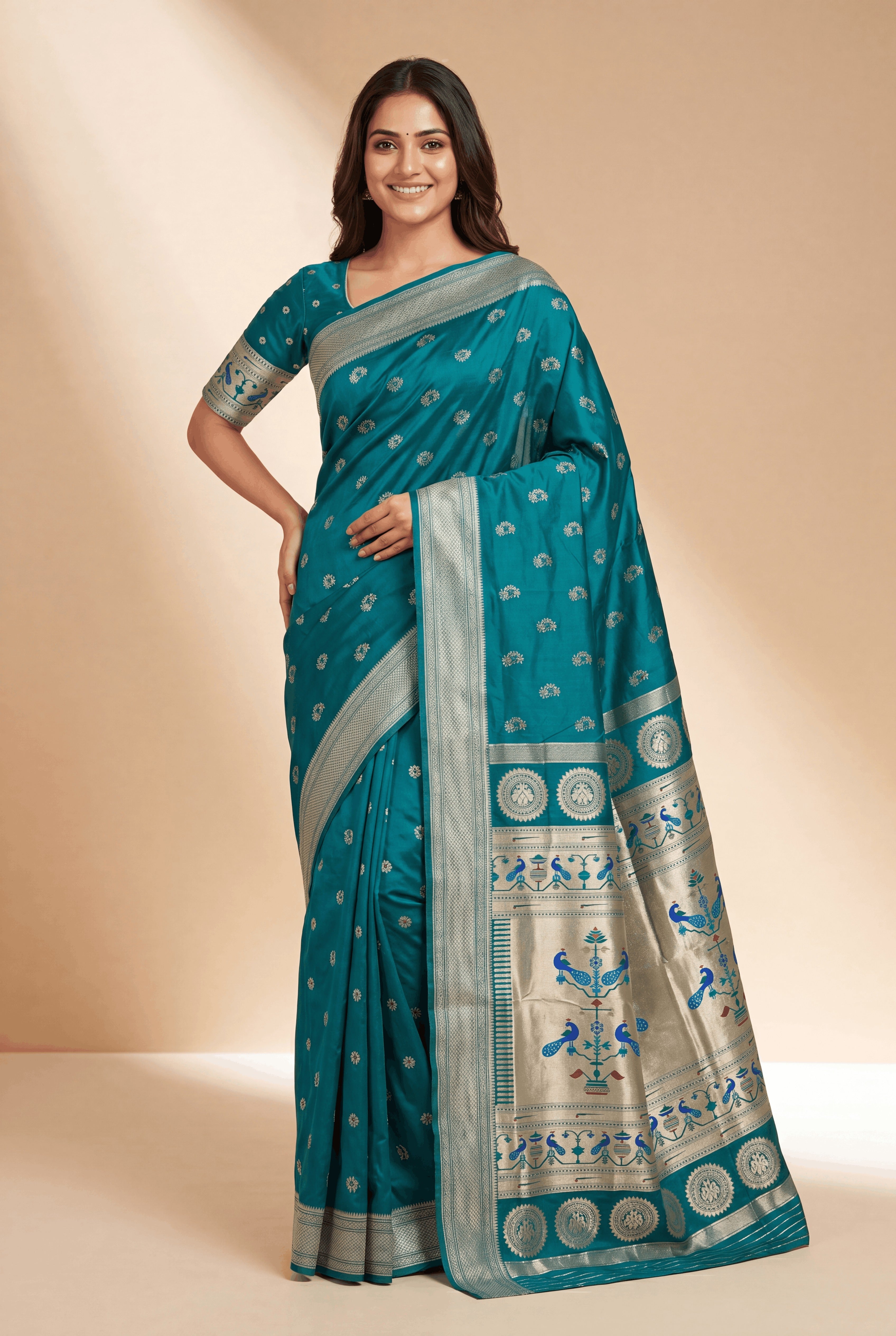 Rama Green Apurva Silk Paithani Saree with Nath butti