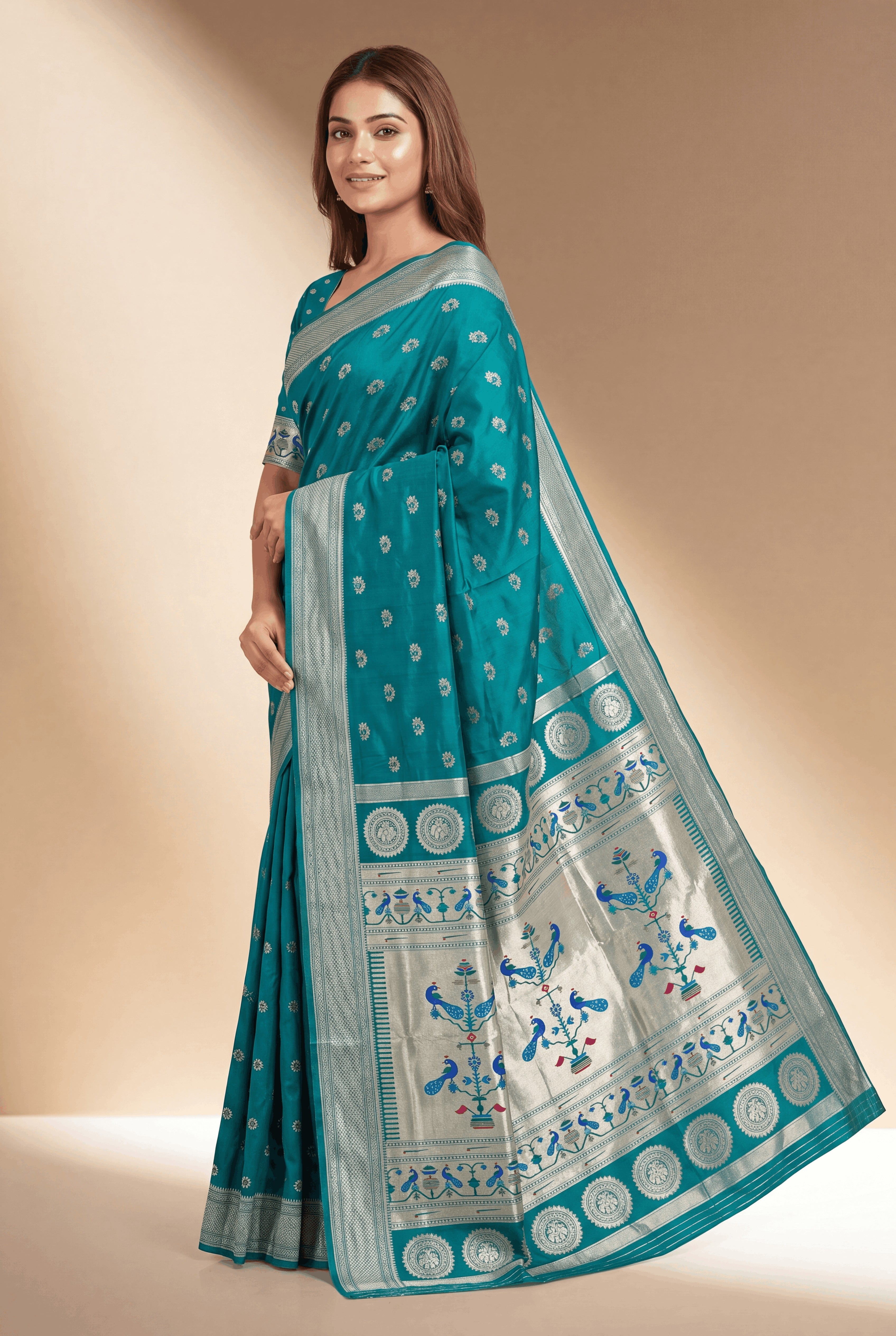 Rama Green Apurva Silk Paithani Saree with Nath butti