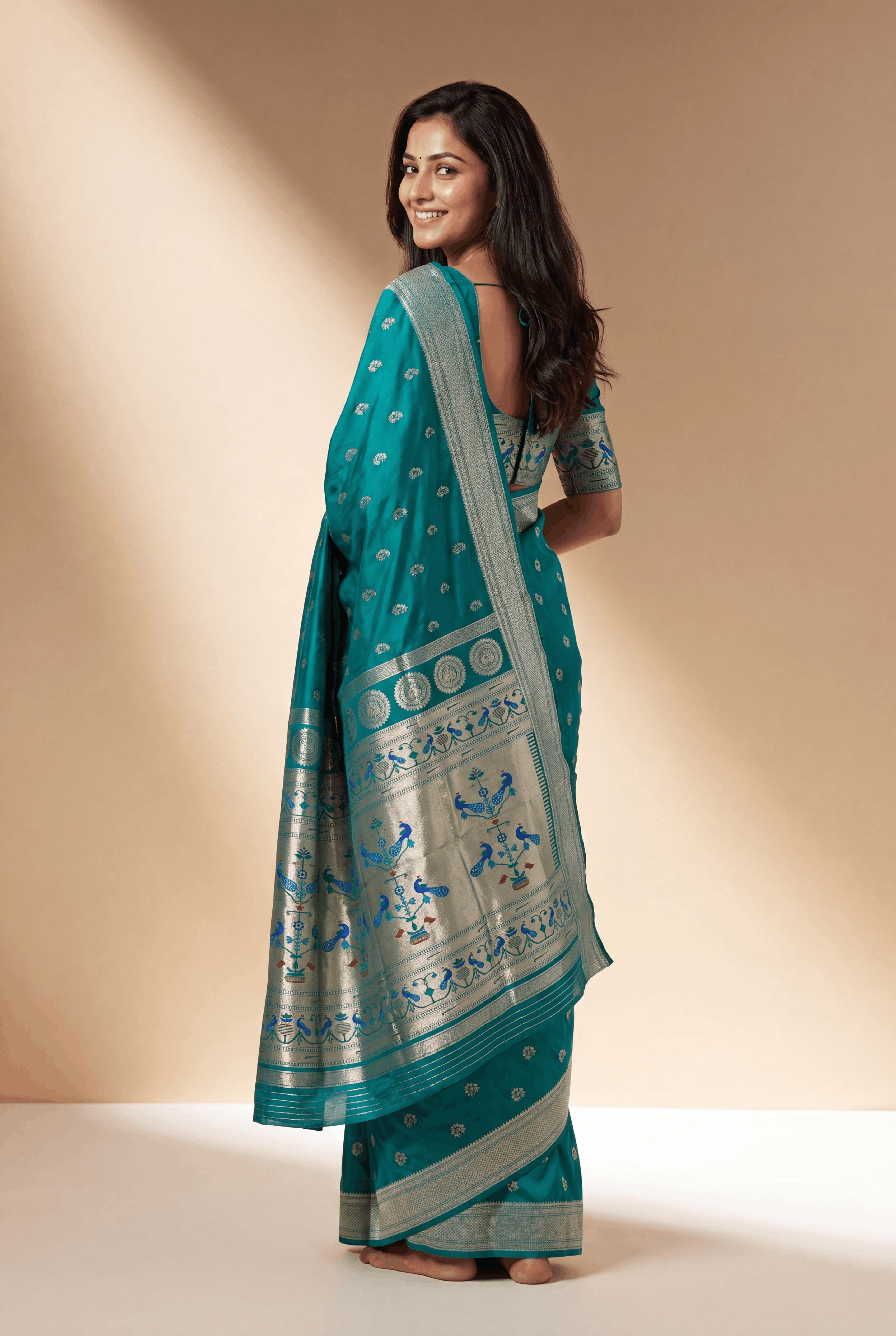 Rama Green Apurva Silk Paithani Saree with Nath butti