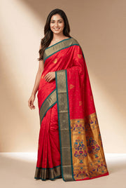 Rani Pink Apurva Silk Paithani Saree with Rama Meenakari butti