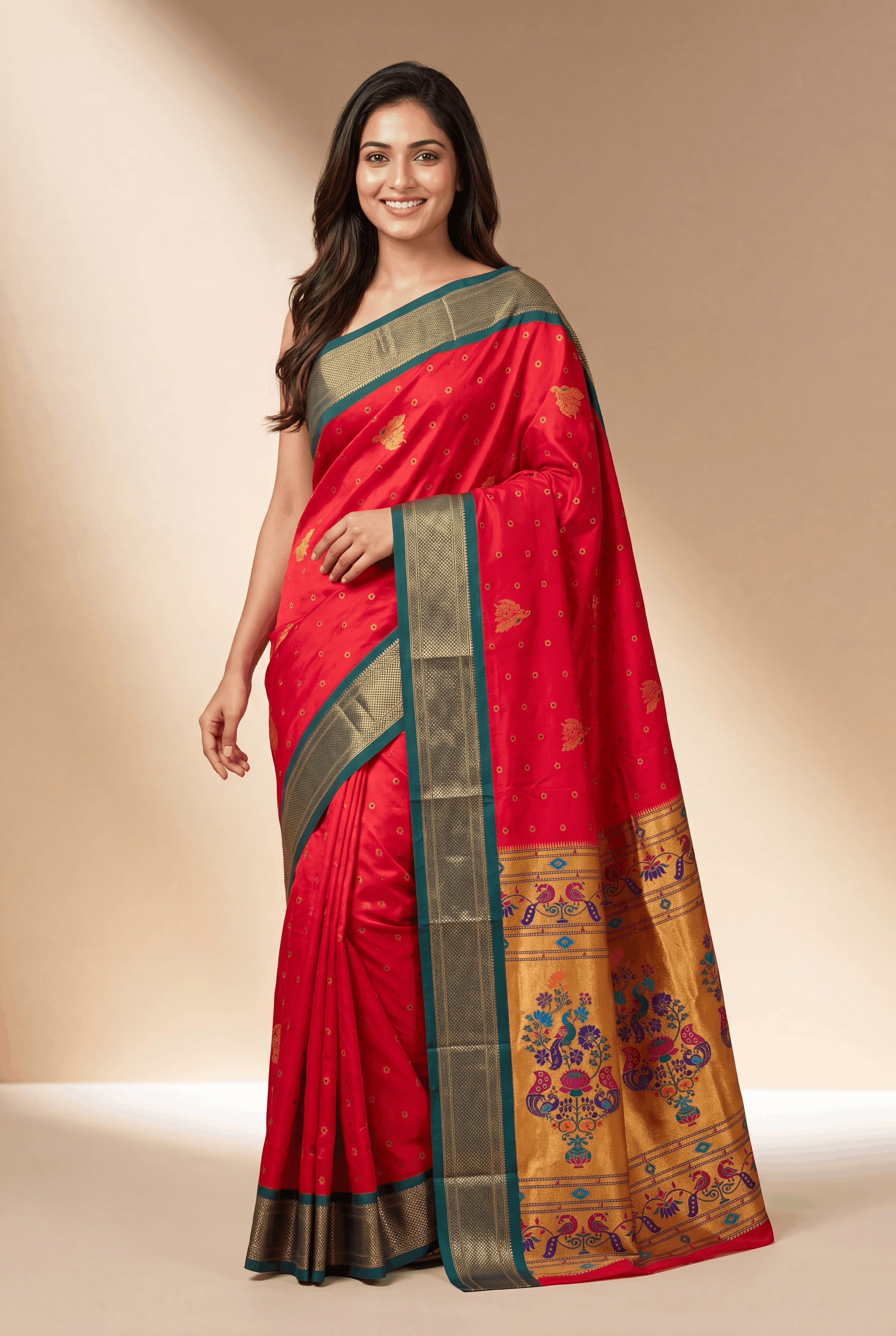 Rani Pink Apurva Silk Paithani Saree with Rama Meenakari butti
