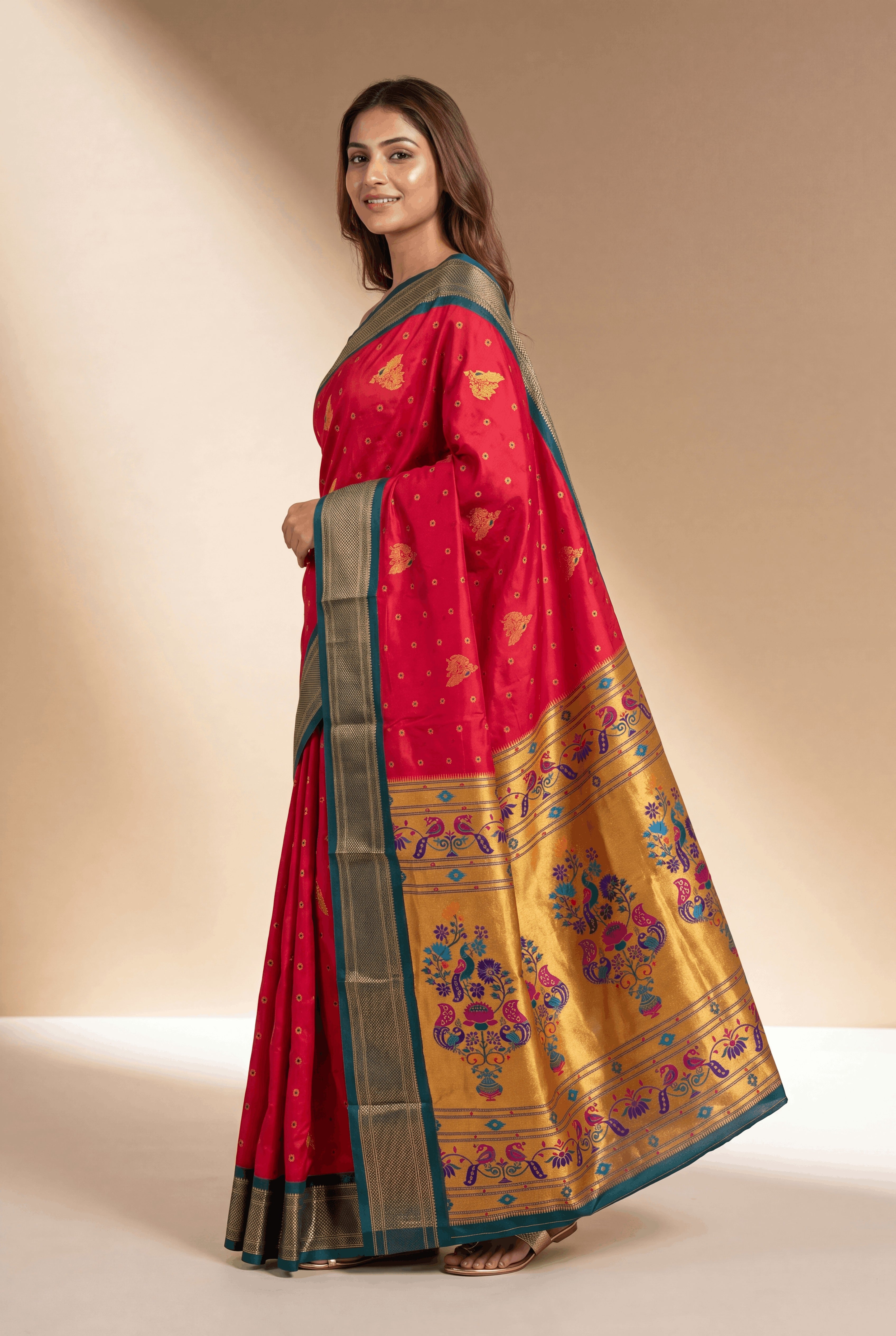 Rani Pink Apurva Silk Paithani Saree with Rama Meenakari butti