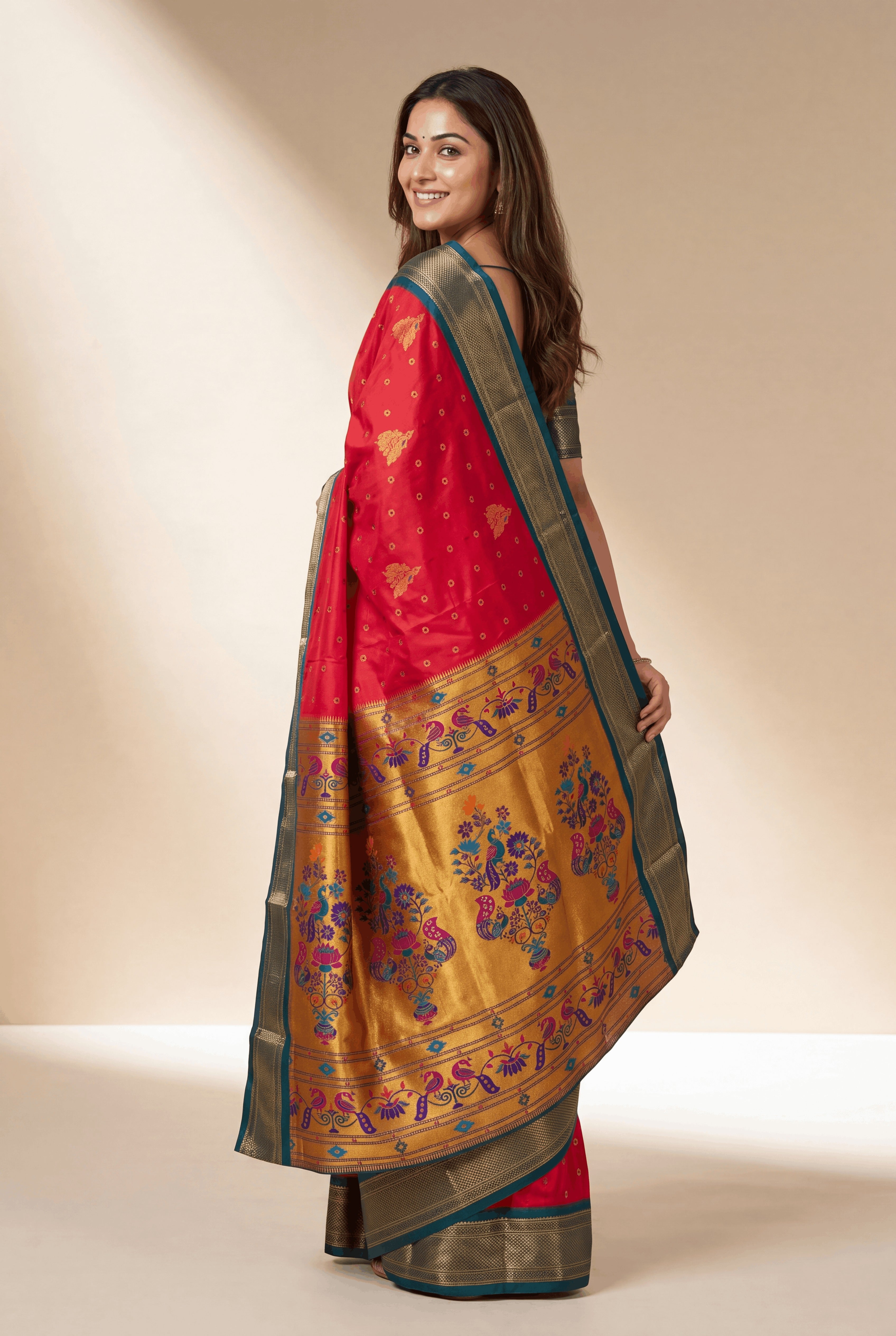Rani Pink Apurva Silk Paithani Saree with Rama Meenakari butti