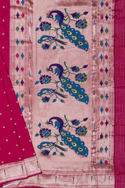 Rani Pink Katan Silk Paithani Saree with Multicolour Munya border and Śuka-Mayūra Pallu