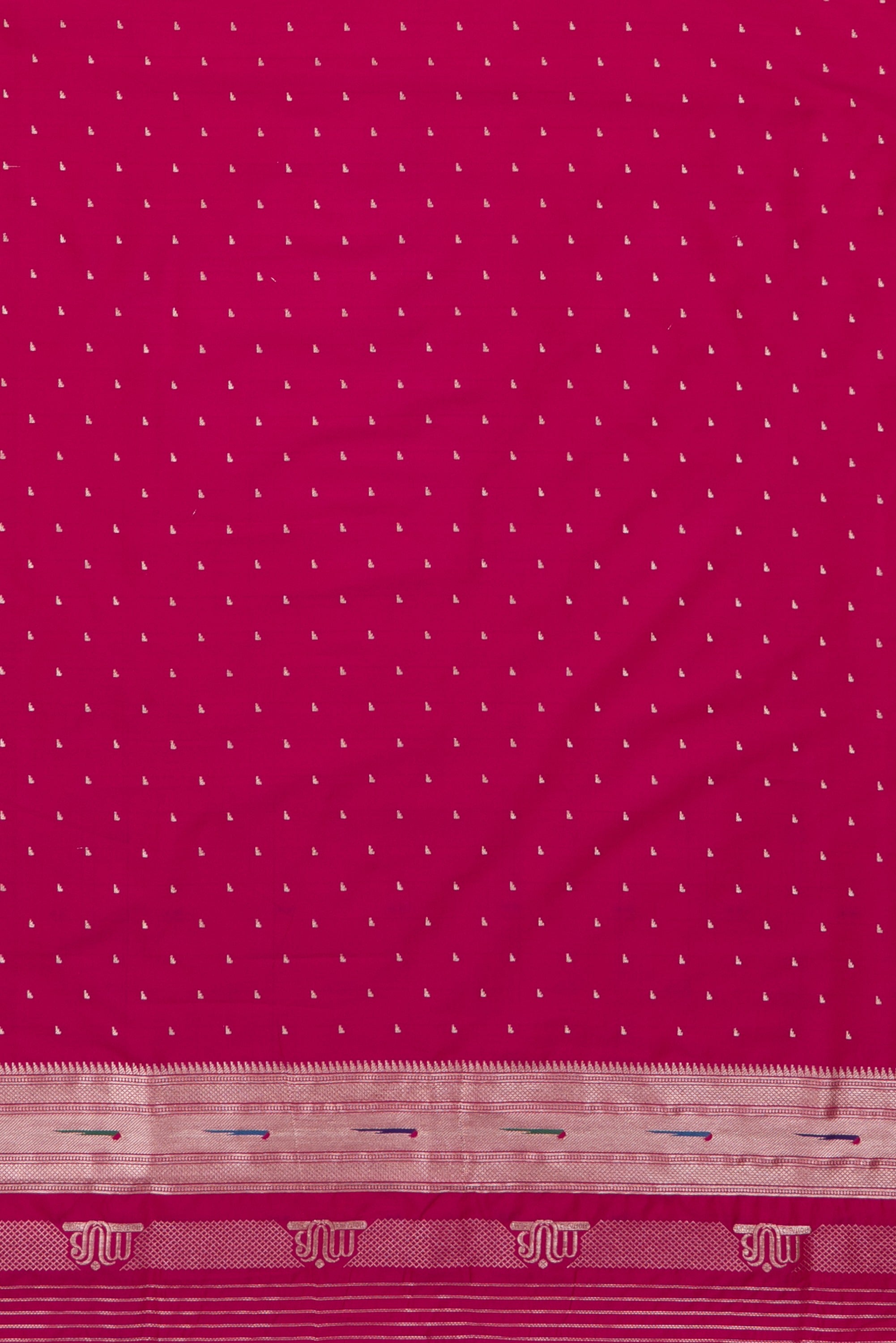 Rani Pink Katan Silk Paithani Saree with Multicolour Munya border and Śuka-Mayūra Pallu