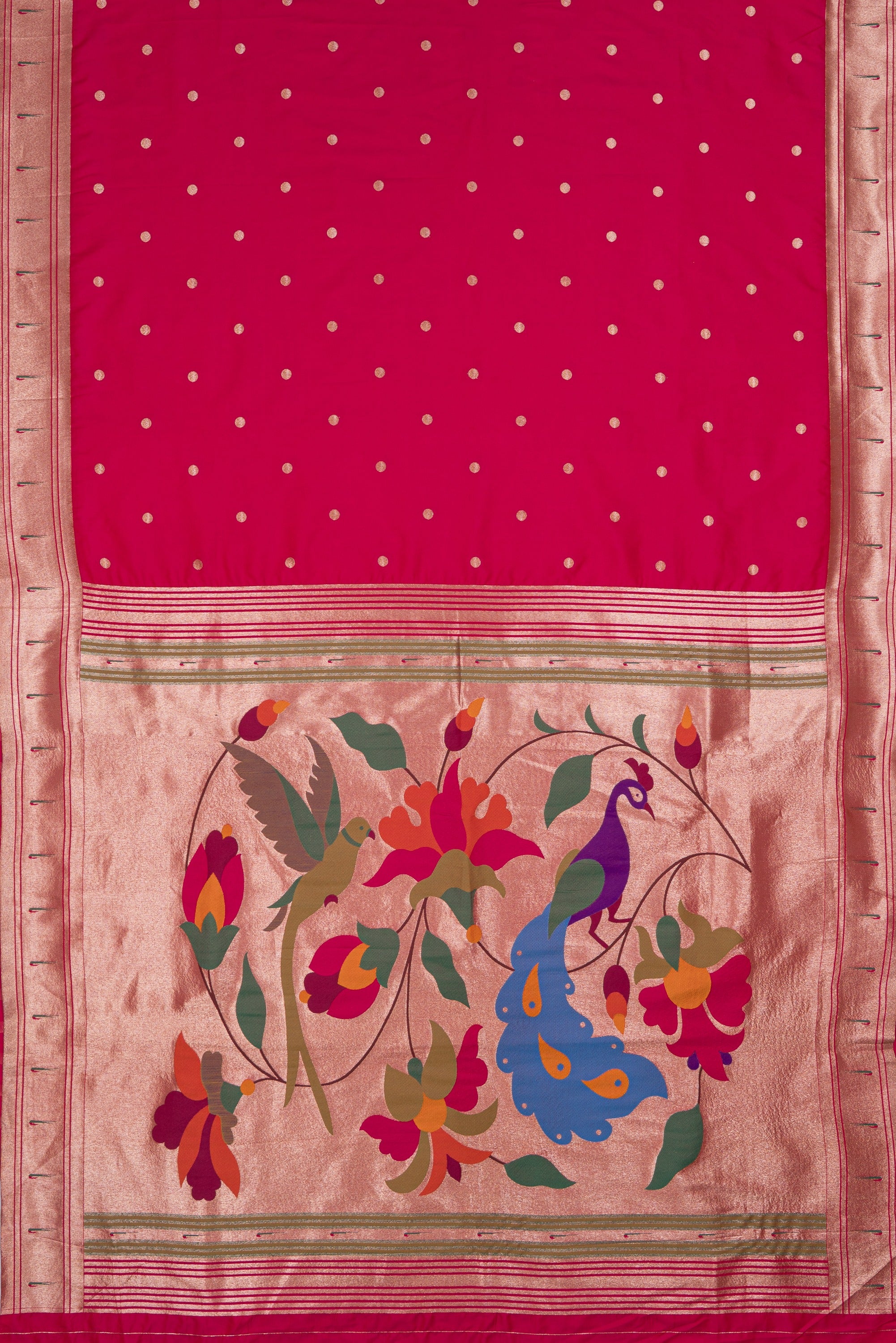 Rani Pink Katan Silk Paithani Saree with Padma–Śuka–Mayūra Pallu and Zari butti