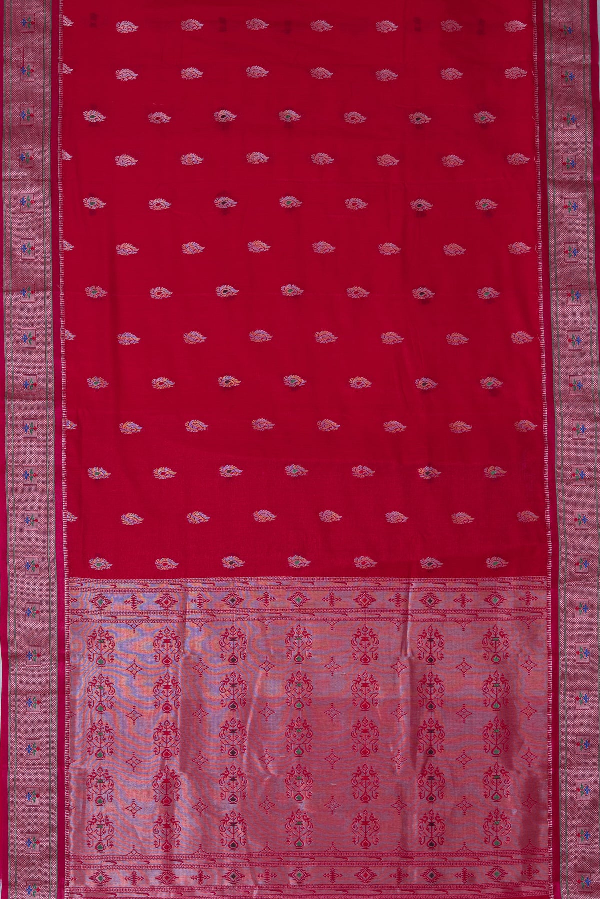 Rani Pink Soft Silk Paithani Saree with Copper Mennakari Mor Butti