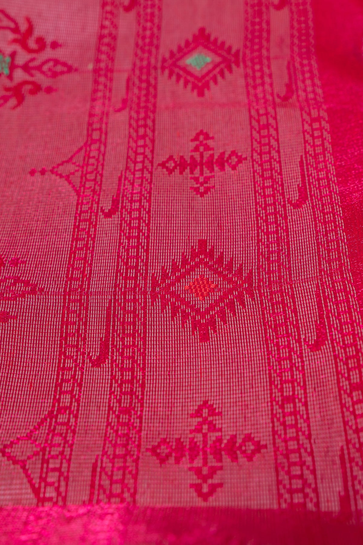 Rani Pink Soft Silk Paithani Saree with Copper Mennakari Mor Butti