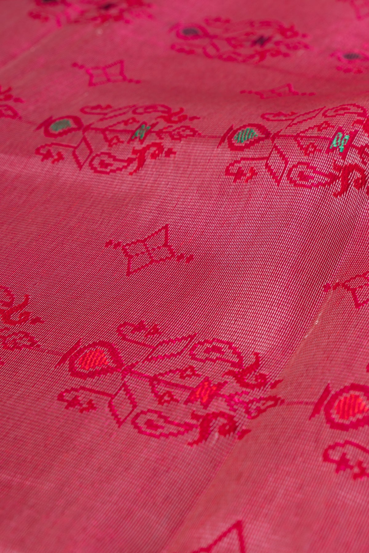Rani Pink Soft Silk Paithani Saree with Copper Mennakari Mor Butti