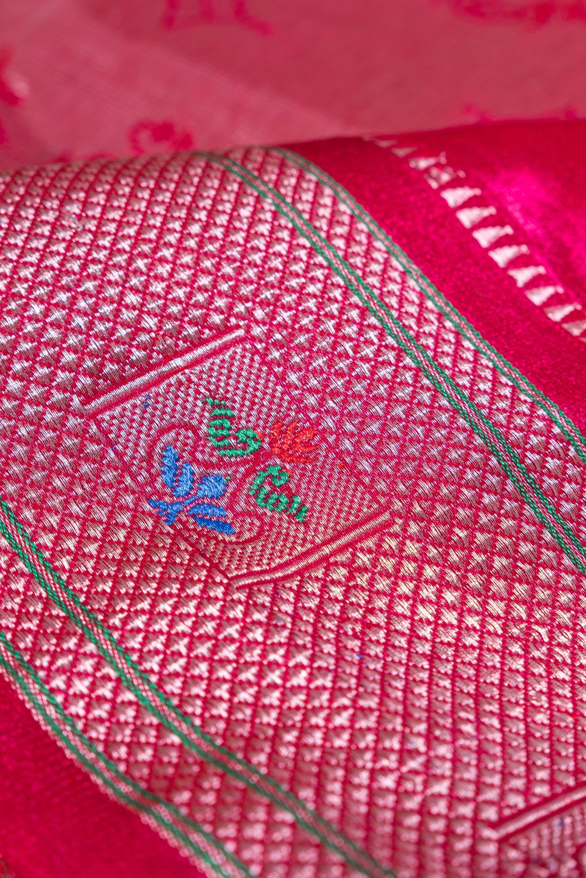 Rani Pink Soft Silk Paithani Saree with Copper Mennakari Mor Butti