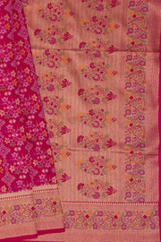 Rani Pink Tussar Silk Patola Saree with Resham Threadwork Pallu