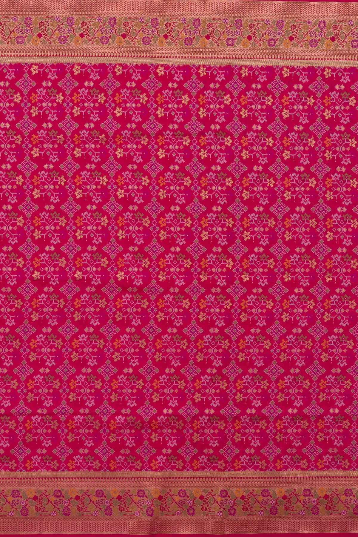 Rani Pink Tussar Silk Patola Saree with Resham Threadwork Pallu